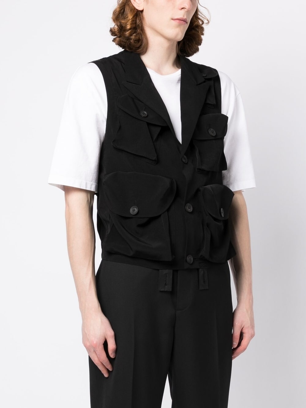 peak-lapel sleeveless vest - 3