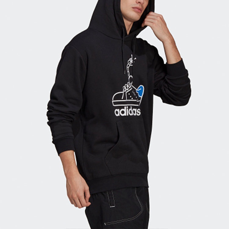adidas originals Worm Casual Sports hooded Printing Pullover Black GN2159 - 5