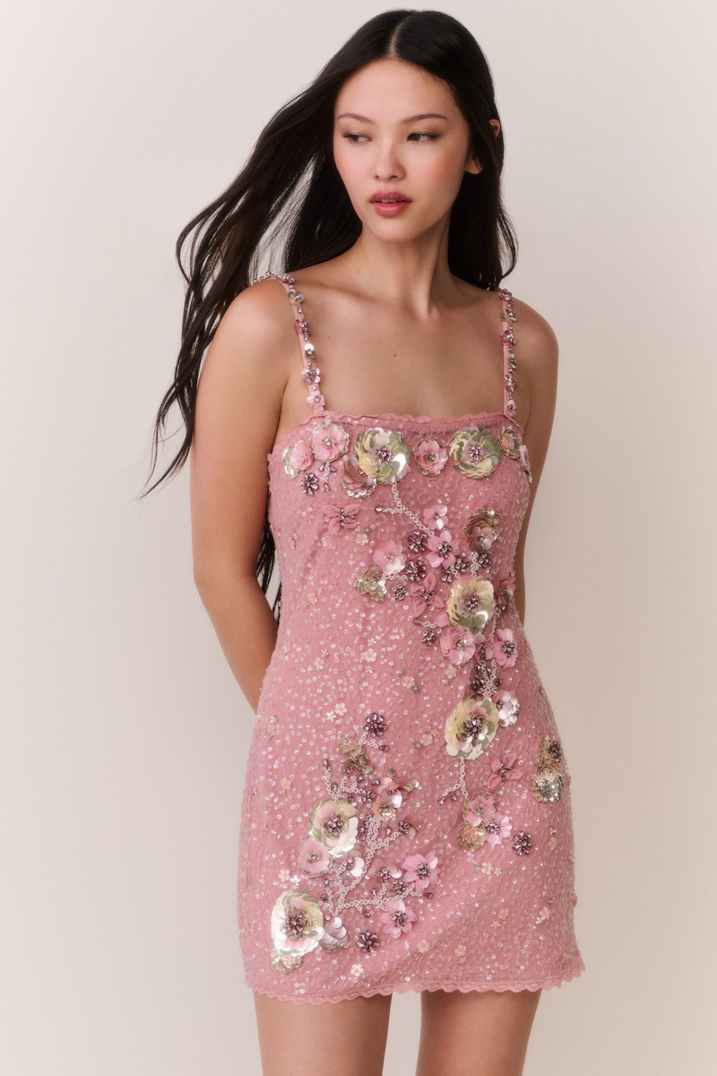 LoveShackFancy Rosmara Sequin Floral Mini Dress outlook