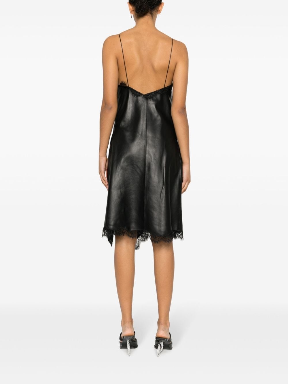 asymmetric leather mini dress - 4