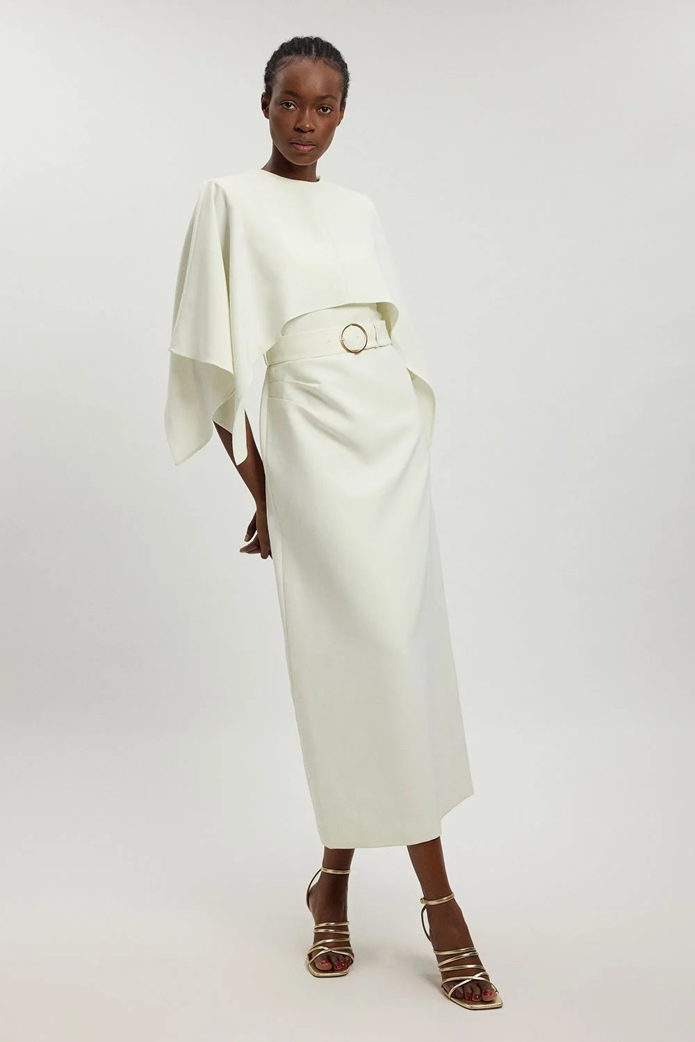 Compact Viscose Asymmetric Cape Maxi Dress - 1