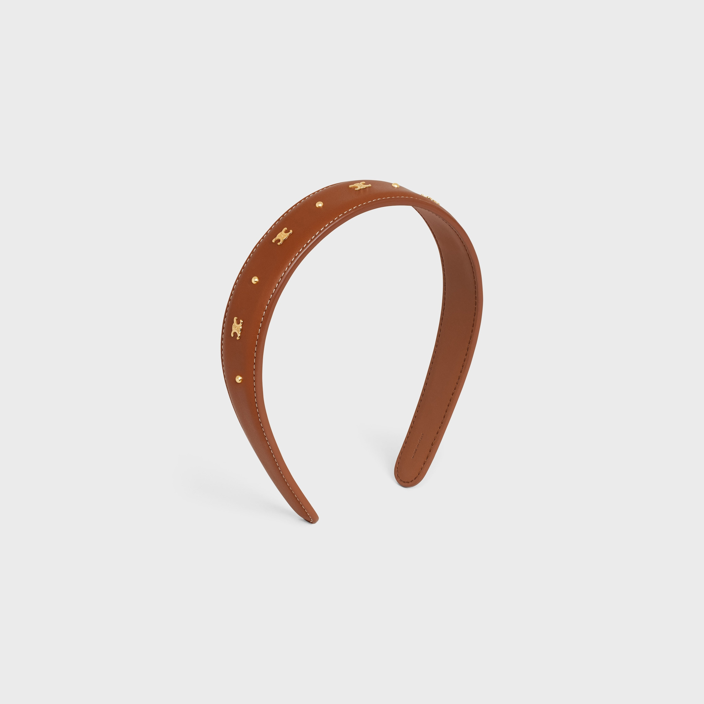 Triomphe Headband in Calfskin and Brass with Gold Finish - 2