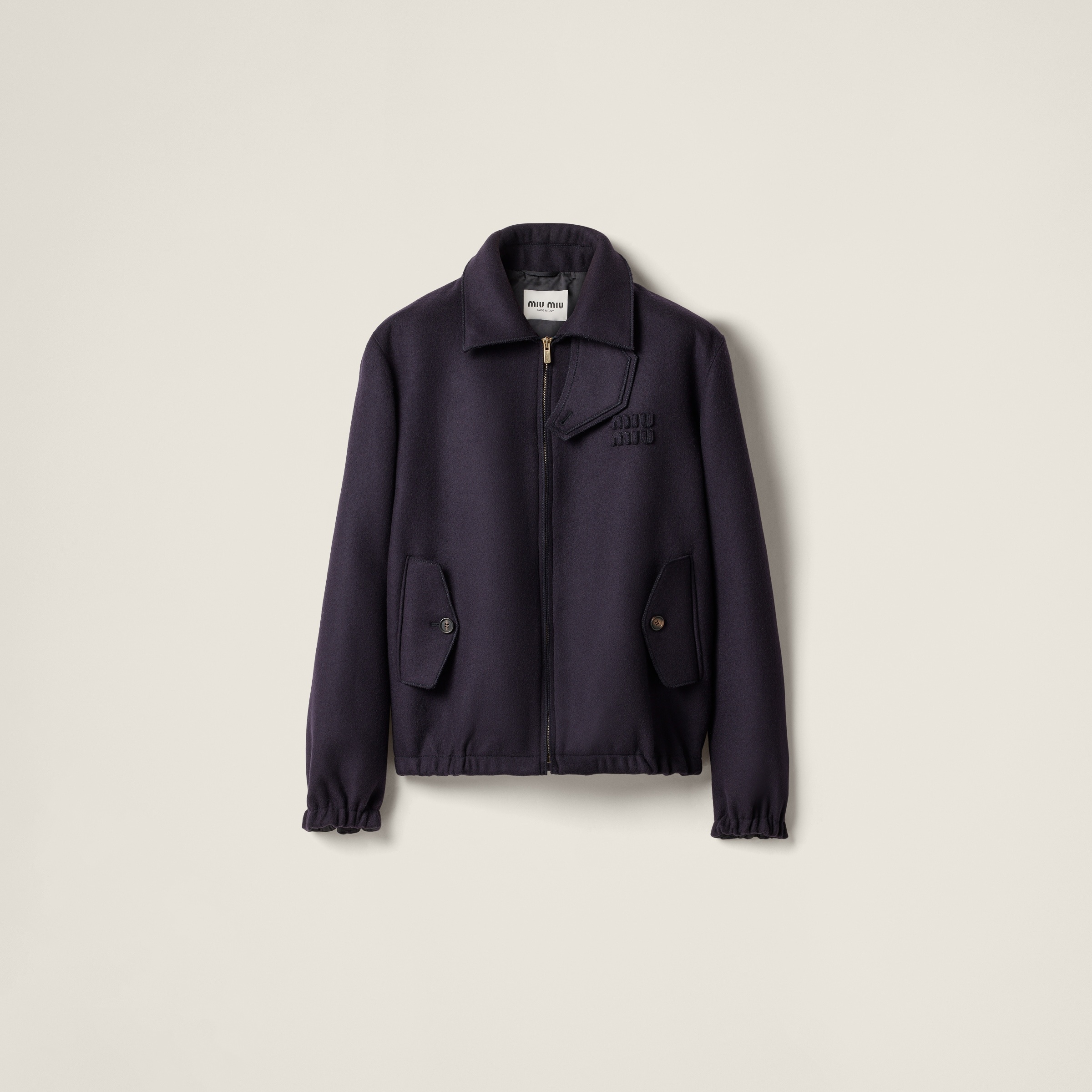 ミュウミュウ Miu Miu Wool Jacket Miu Miu Logo-Embroidered Zip Up Wool Bomber Jacket