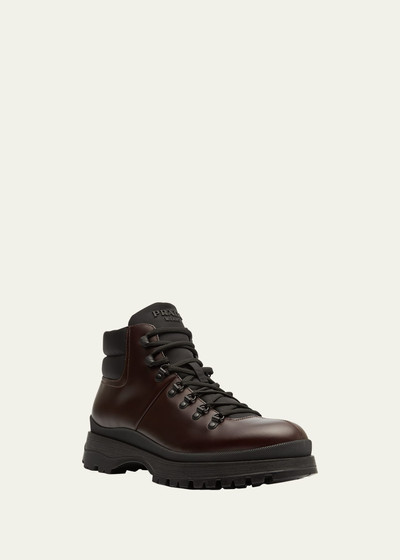 Prada Men's Brucciato Leather Lace-Up Hiking Boots outlook