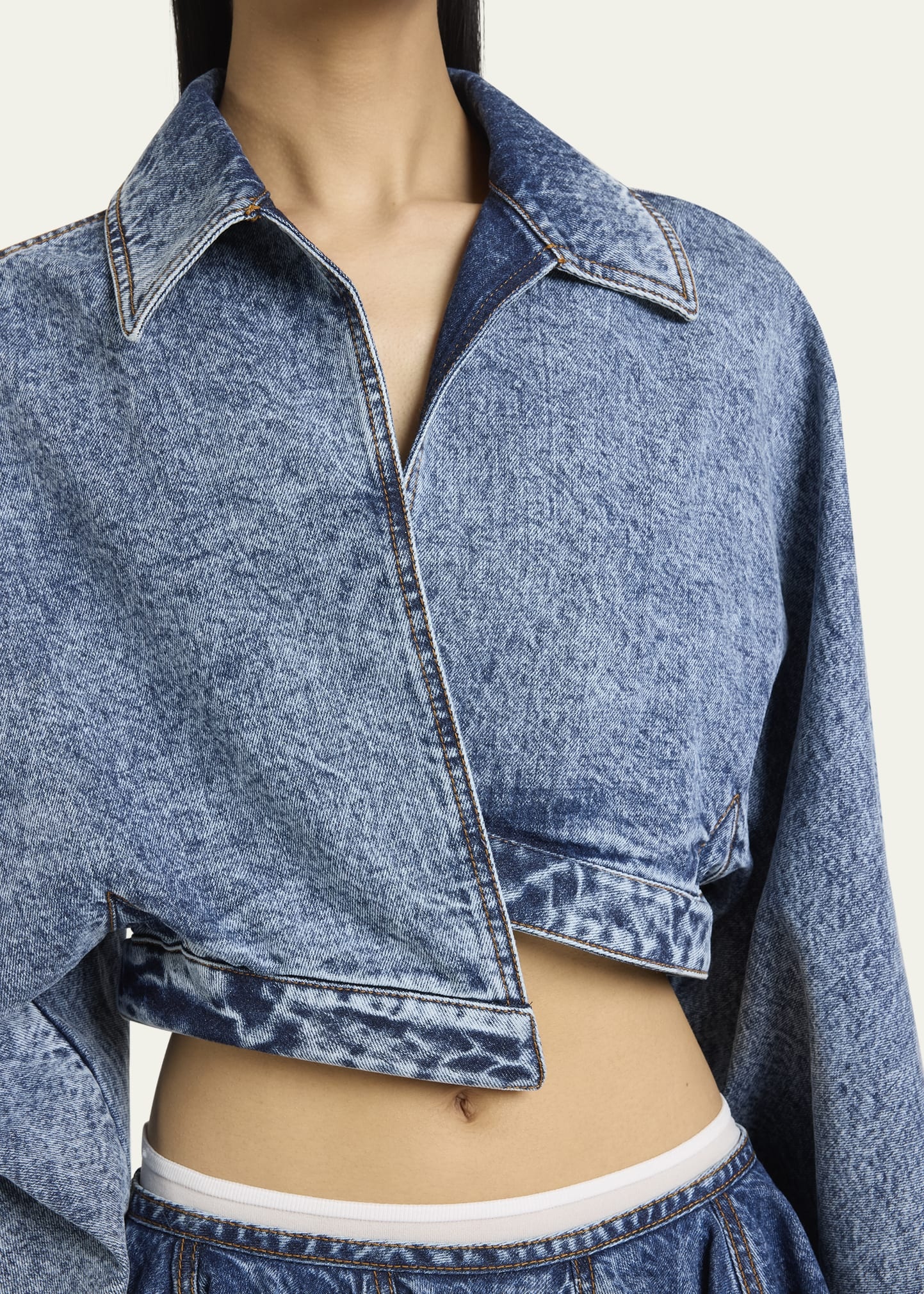 Wrap Denim Cropped Asymmetric Jacket - 5