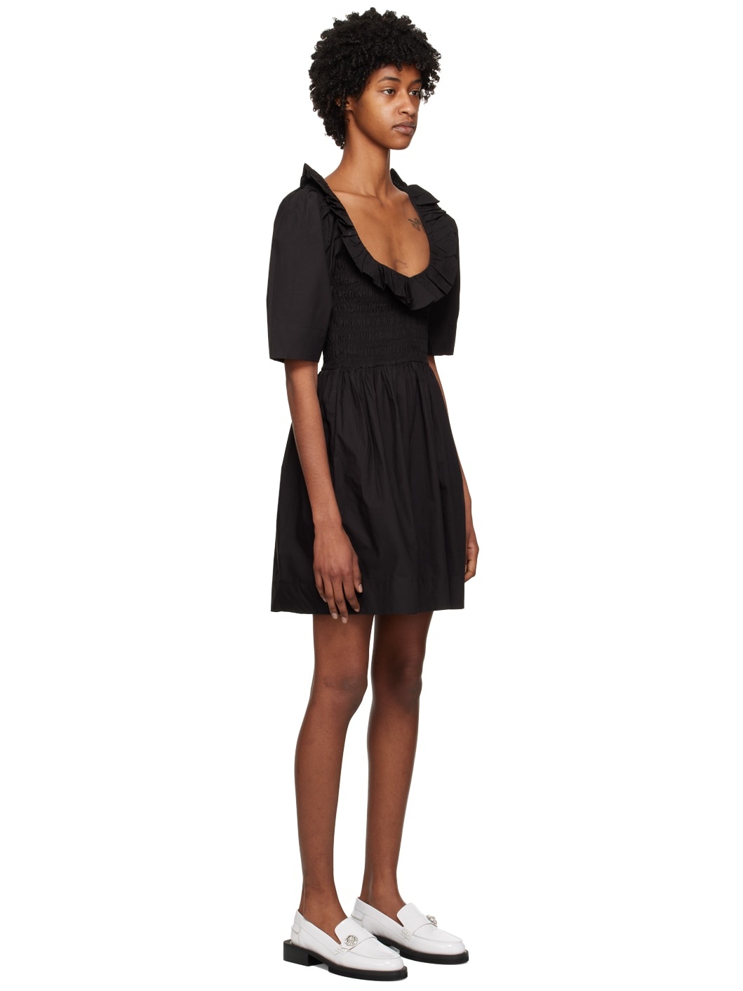 Black Shirred Minidress - 2
