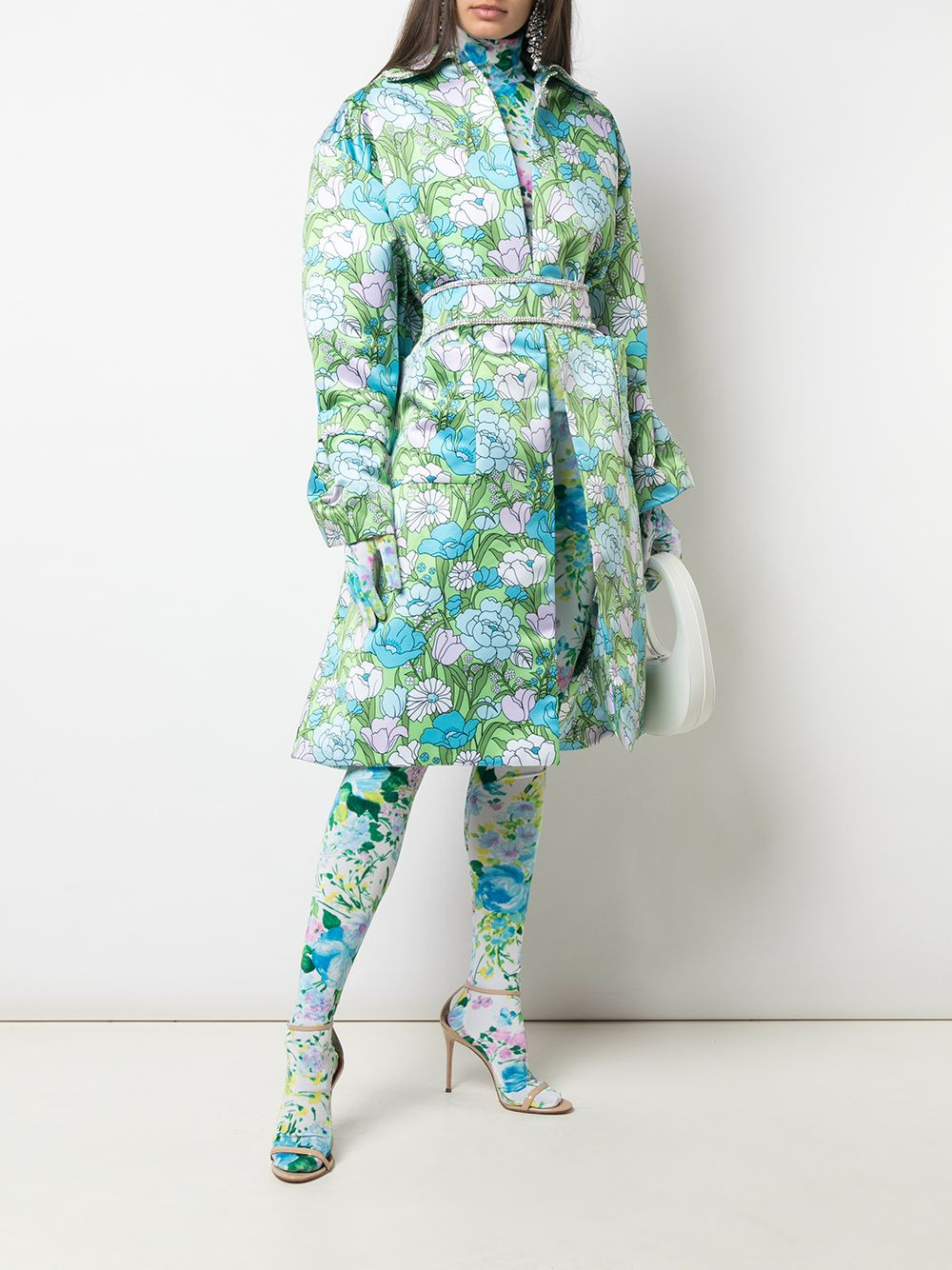 floral-print belted flared dress - 2