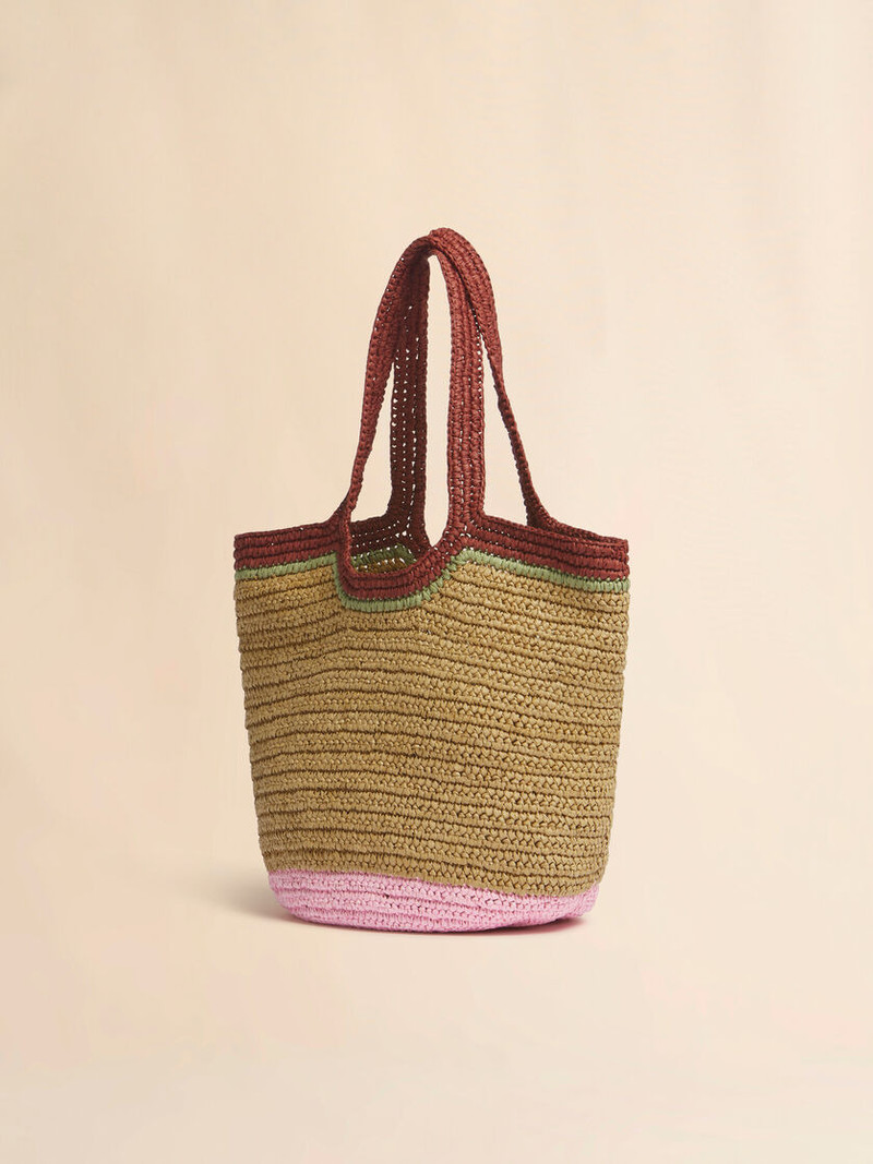Marni BURGUNDY AND PINK PAPER RAFFIA SEASIDE HOBO BAG outlook