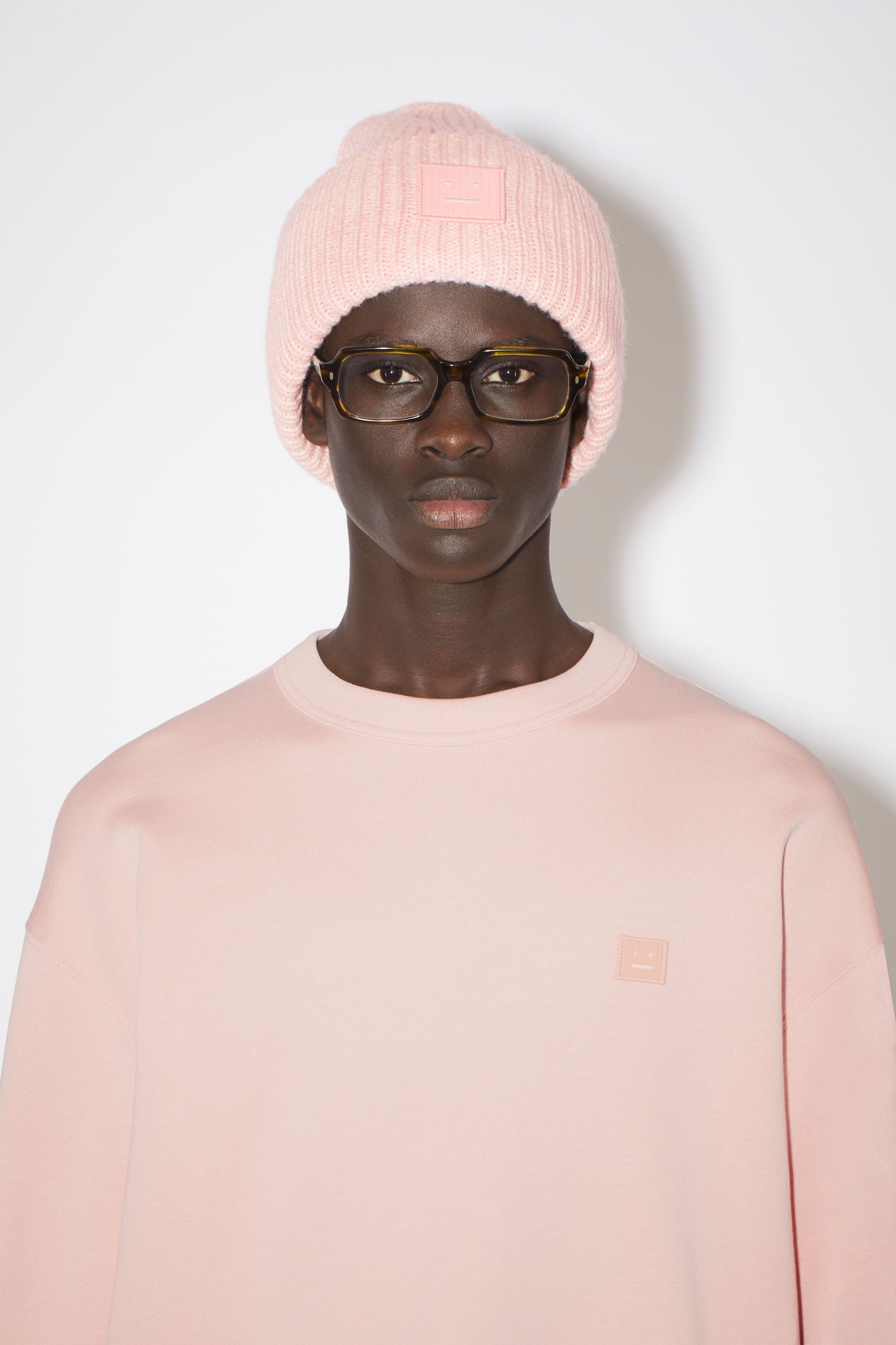 Ribbed knit beanie hat - Faded pink melange - 3