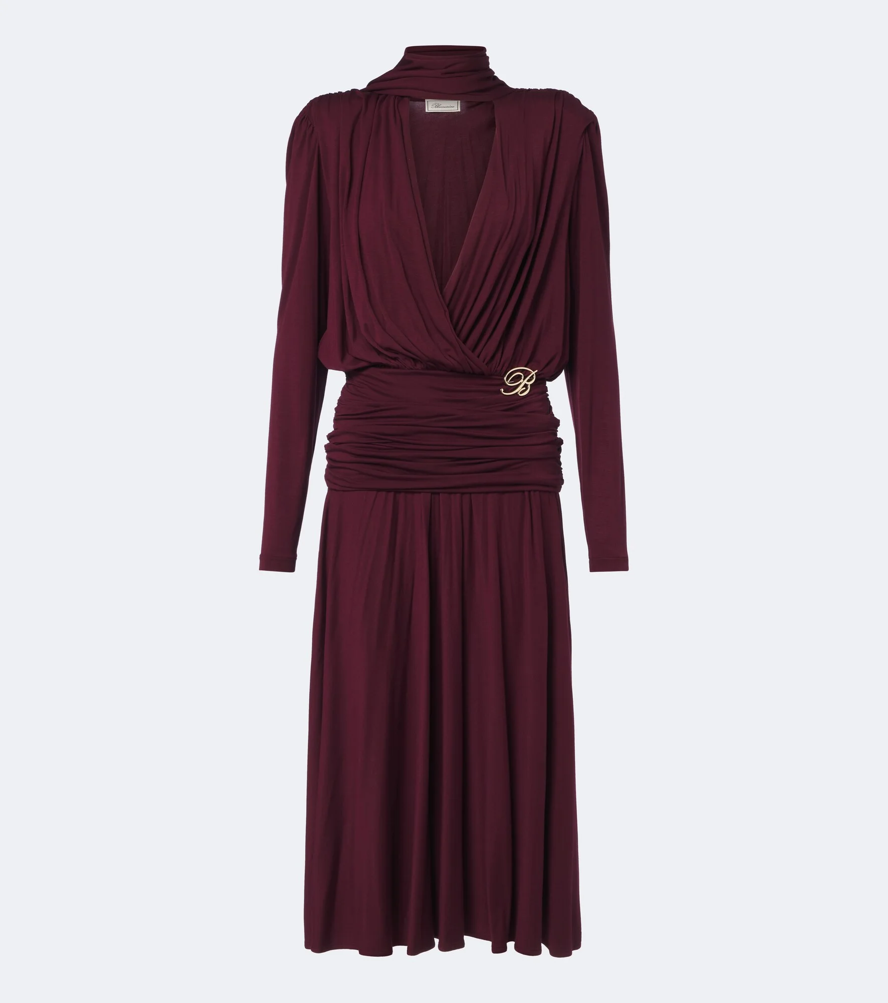 Draped tie-neck jersey midi dress - 1