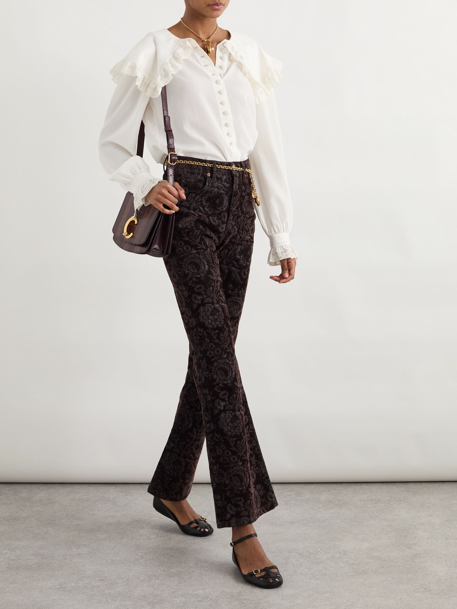 Lace-trimmed organic silk blouse White - 2
