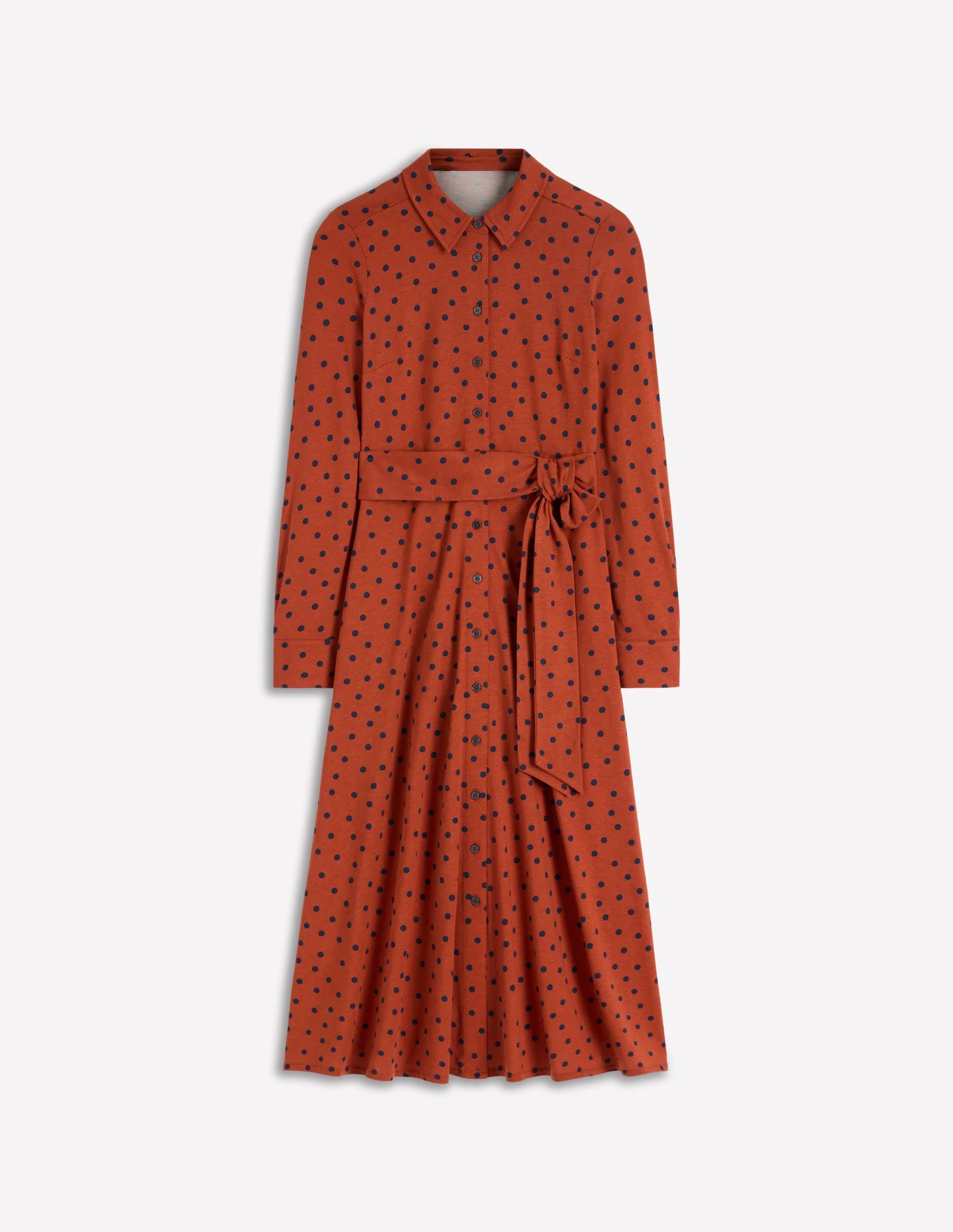 navy and burnt orange dress BODEN Marcia Jersey Shirt Dress-Burnt Orange, Navy Spot - D1033-TOR