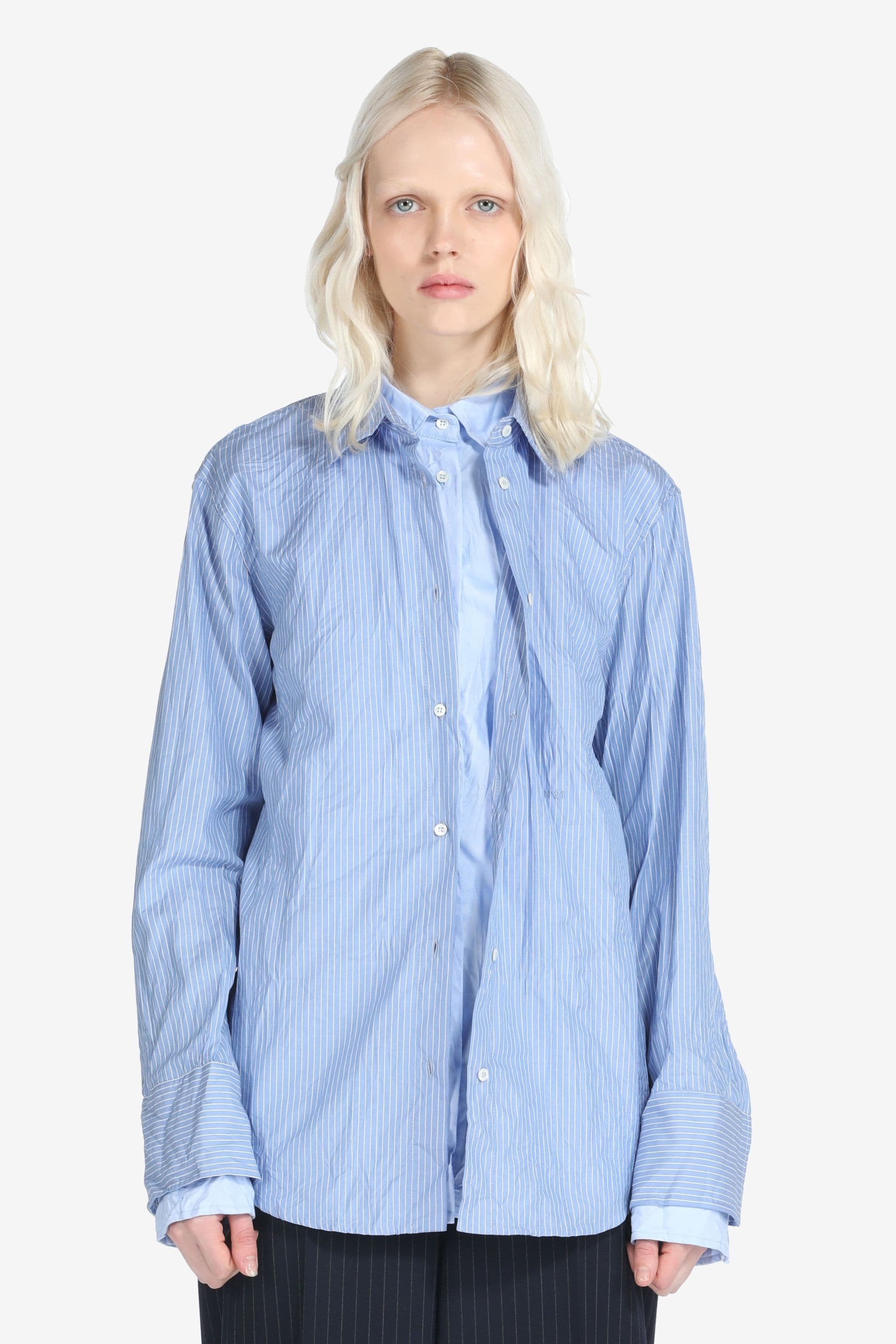 LAYERED PINSTRIPE CREASE-EFFECT SHIRT - 1