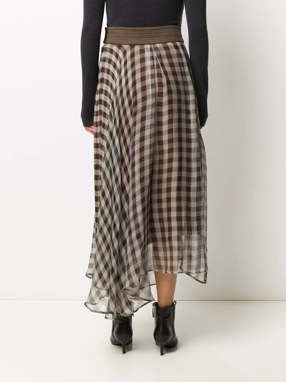 gingham print asymmetric skirt - 4