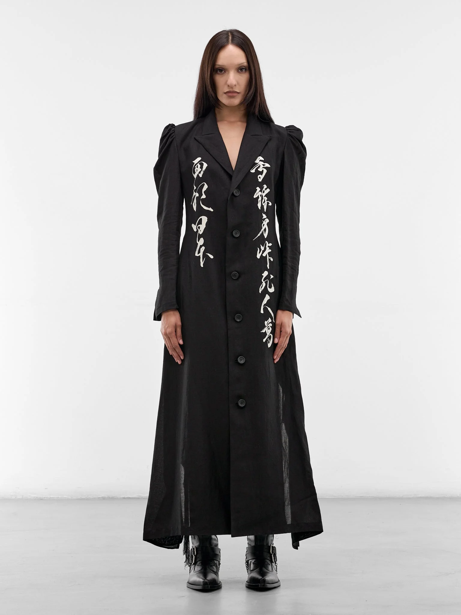 Black Graphic Unbalanced Coat - 1