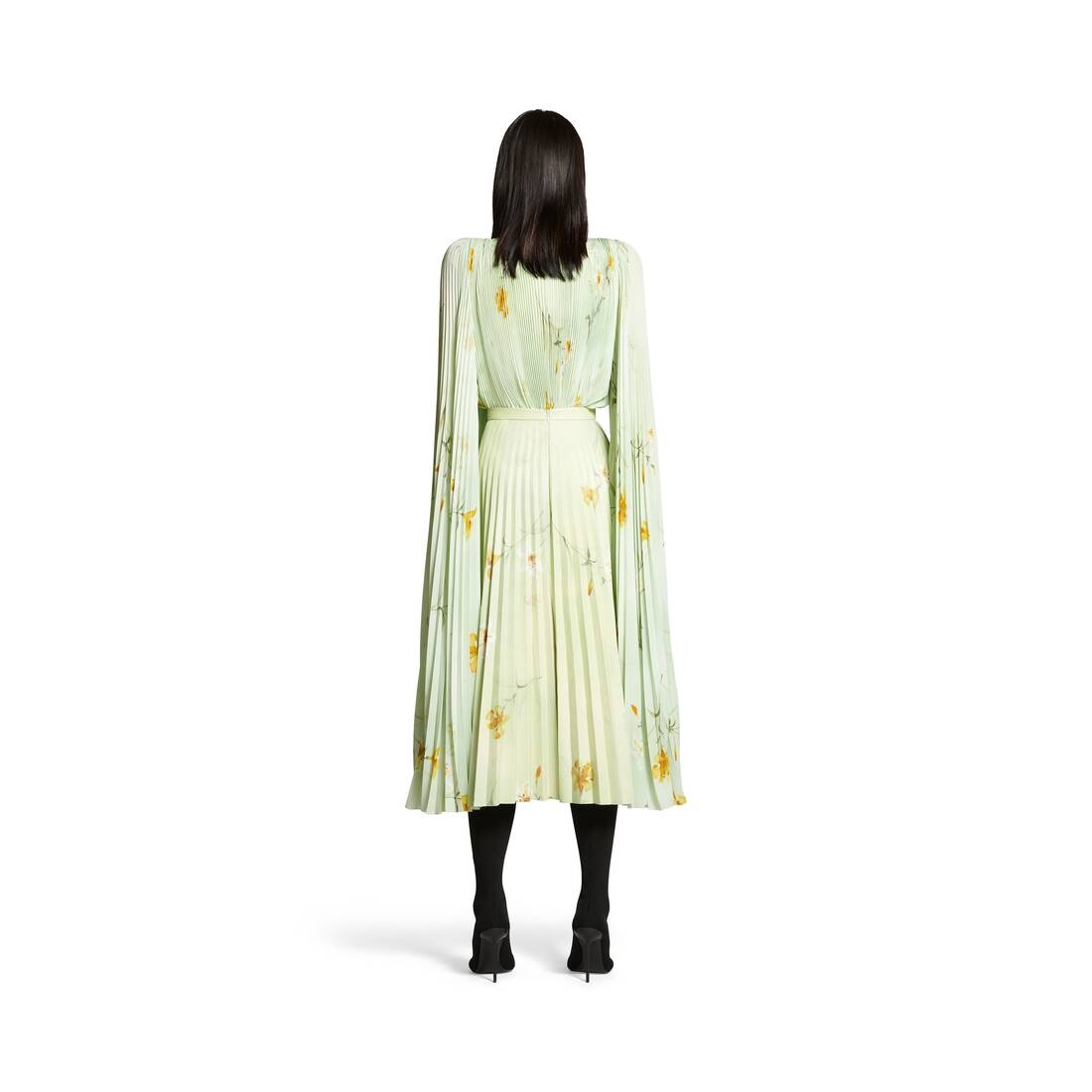 Women's Lilies Printed Pleated Skirt in Green - 4