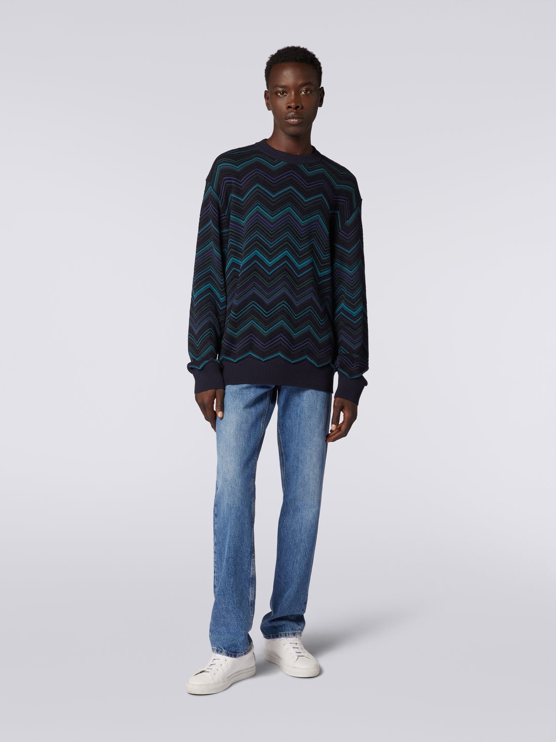 Cotton blend crew-neck chevron jumper - 2