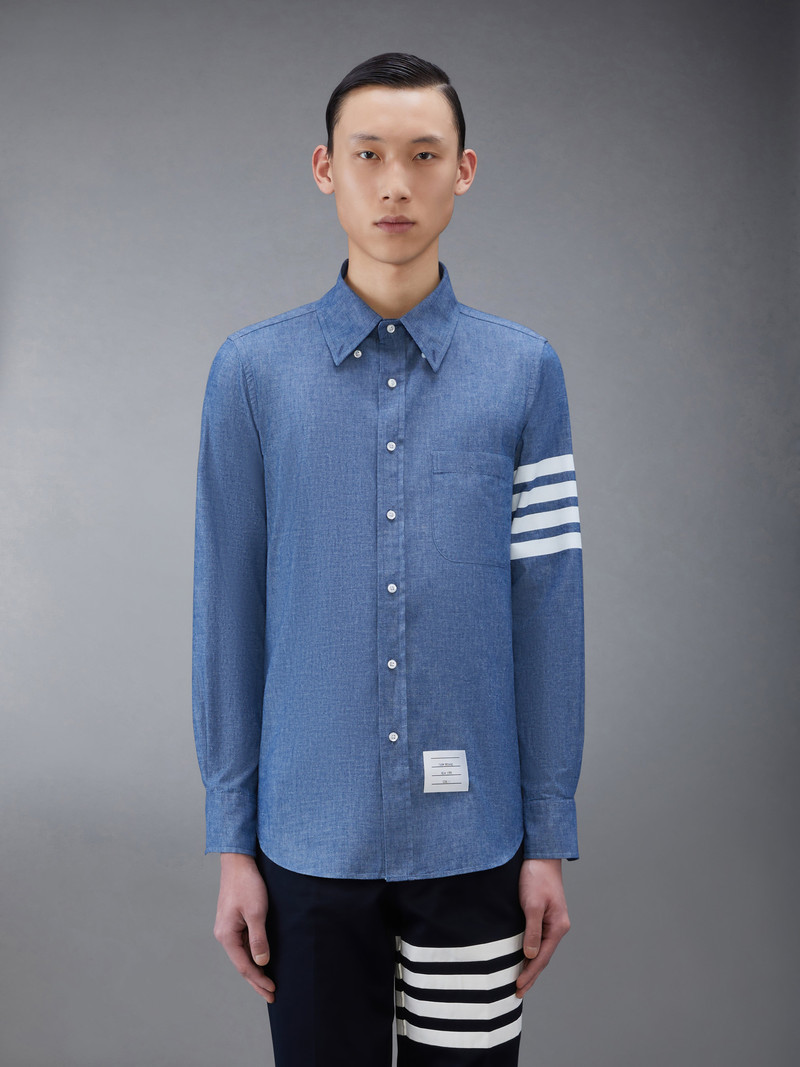 Thom Browne Blue Chambray Printed 4-bar Nametag Straight Fit Shirt outlook