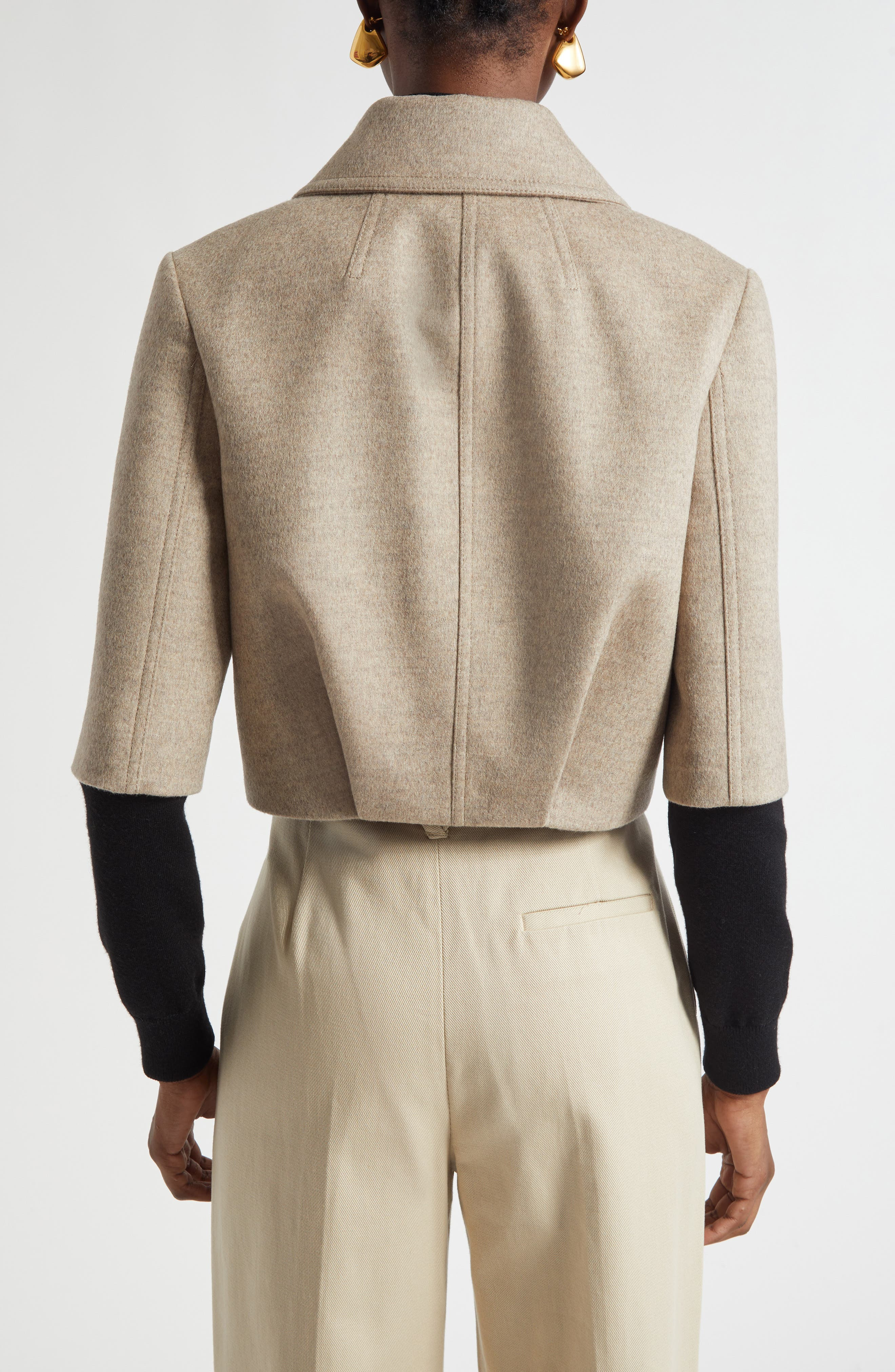 Bottega Veneta Wool & Cashmere Crop Jacket in 2783 Sandshell Melange at Nordstrom - 3