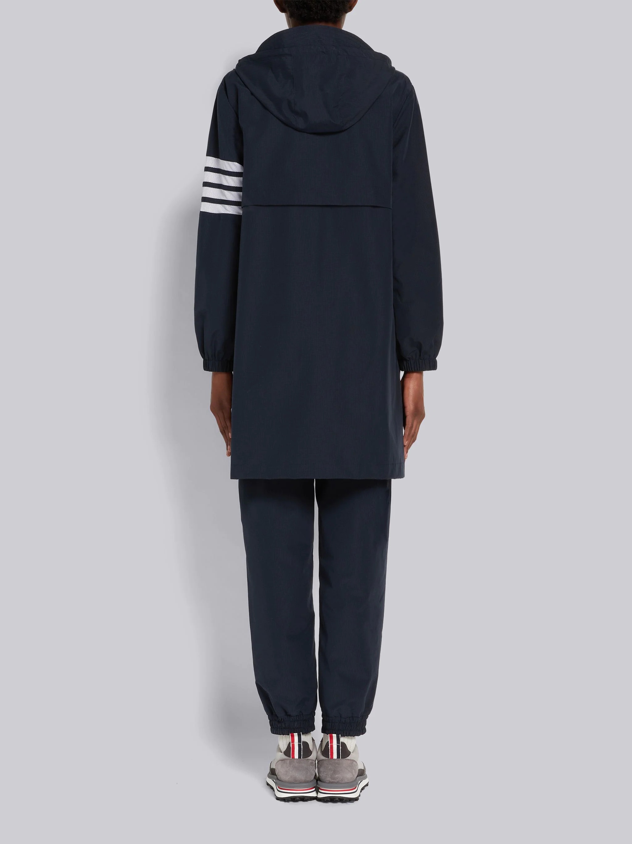 Navy Ripstop Seamed in 4-Bar Elongated Hooded Parka - 3
