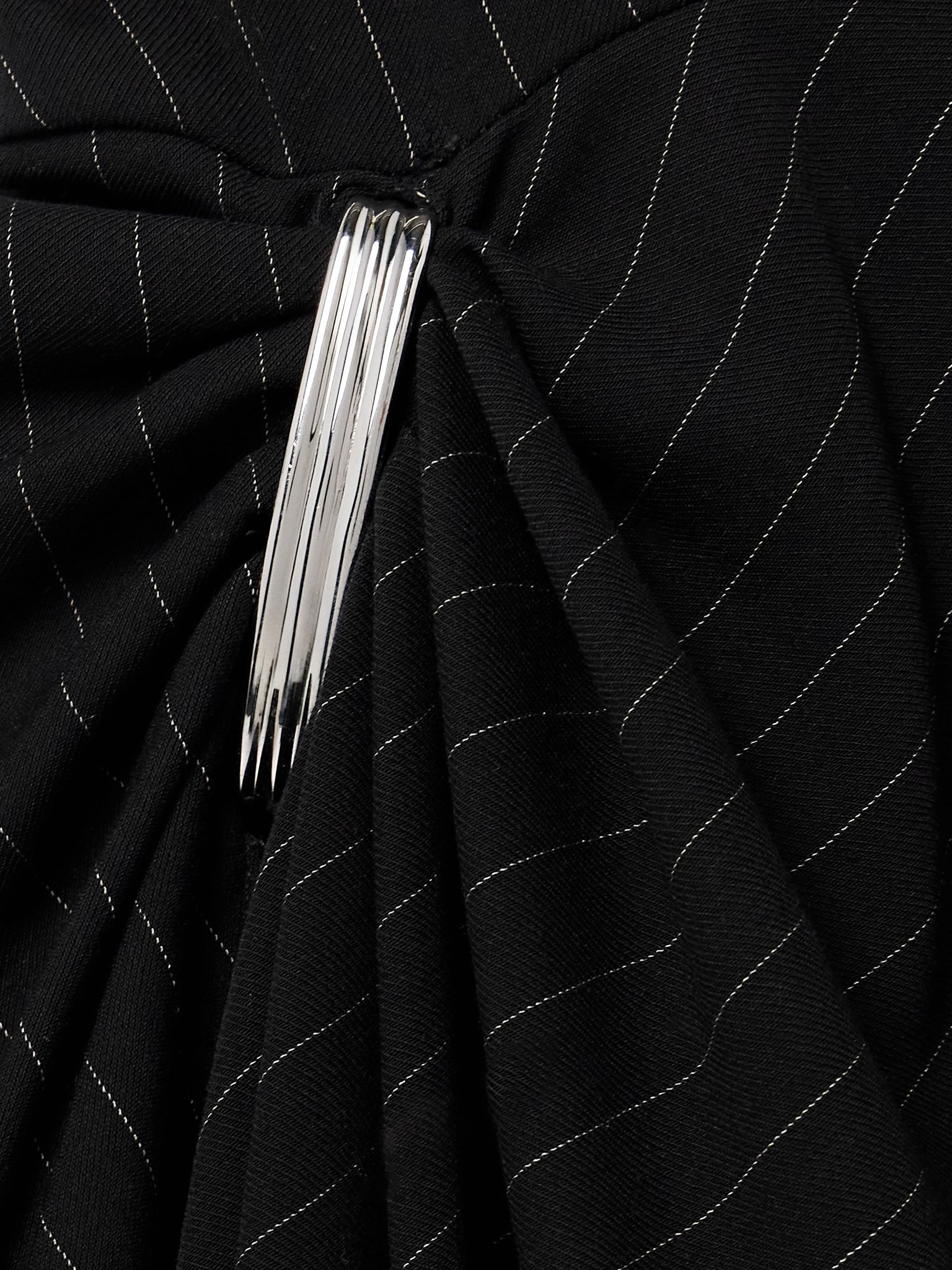 The Lowery one-sleeve asymmetric embellished pinstriped twill dress Black - 4