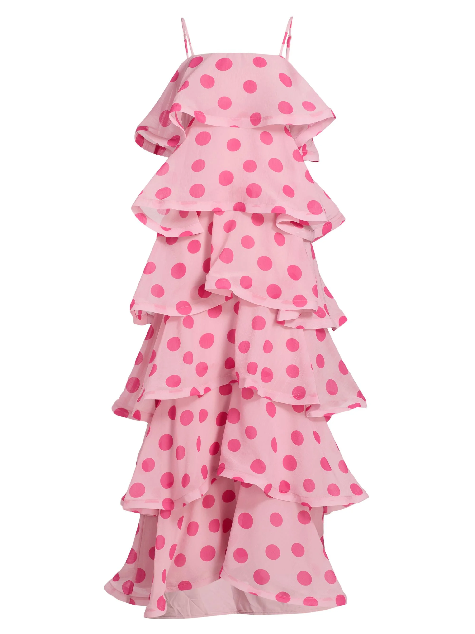 Women's Sola Polka-Dot Tiered Georgette Maxi Dress - Pink - 1
