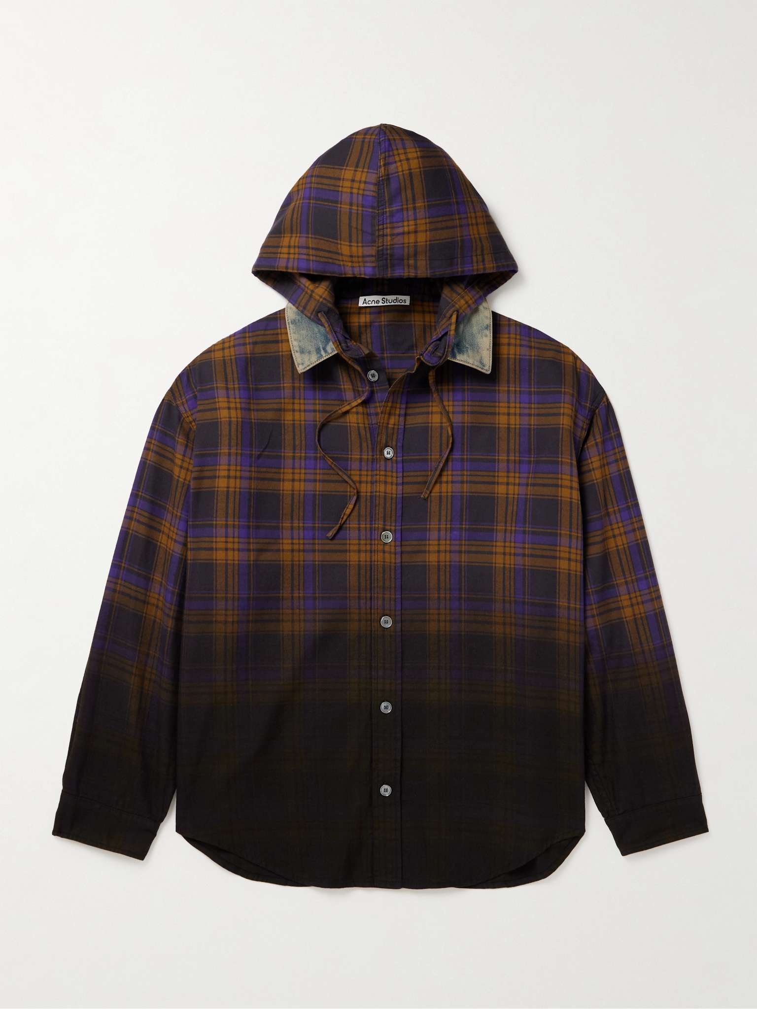 Saffia Oversized Denim-Trimmed Checked Cotton-Flannel Hooded Shirt - 1