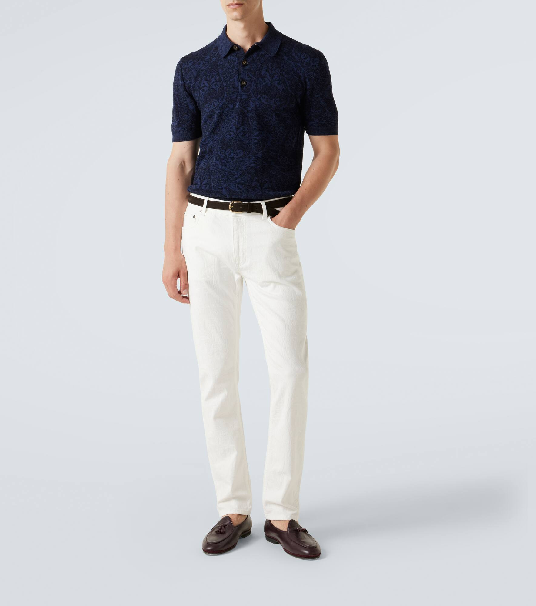 Cotton and wool-blend jacquard polo sweater - 2