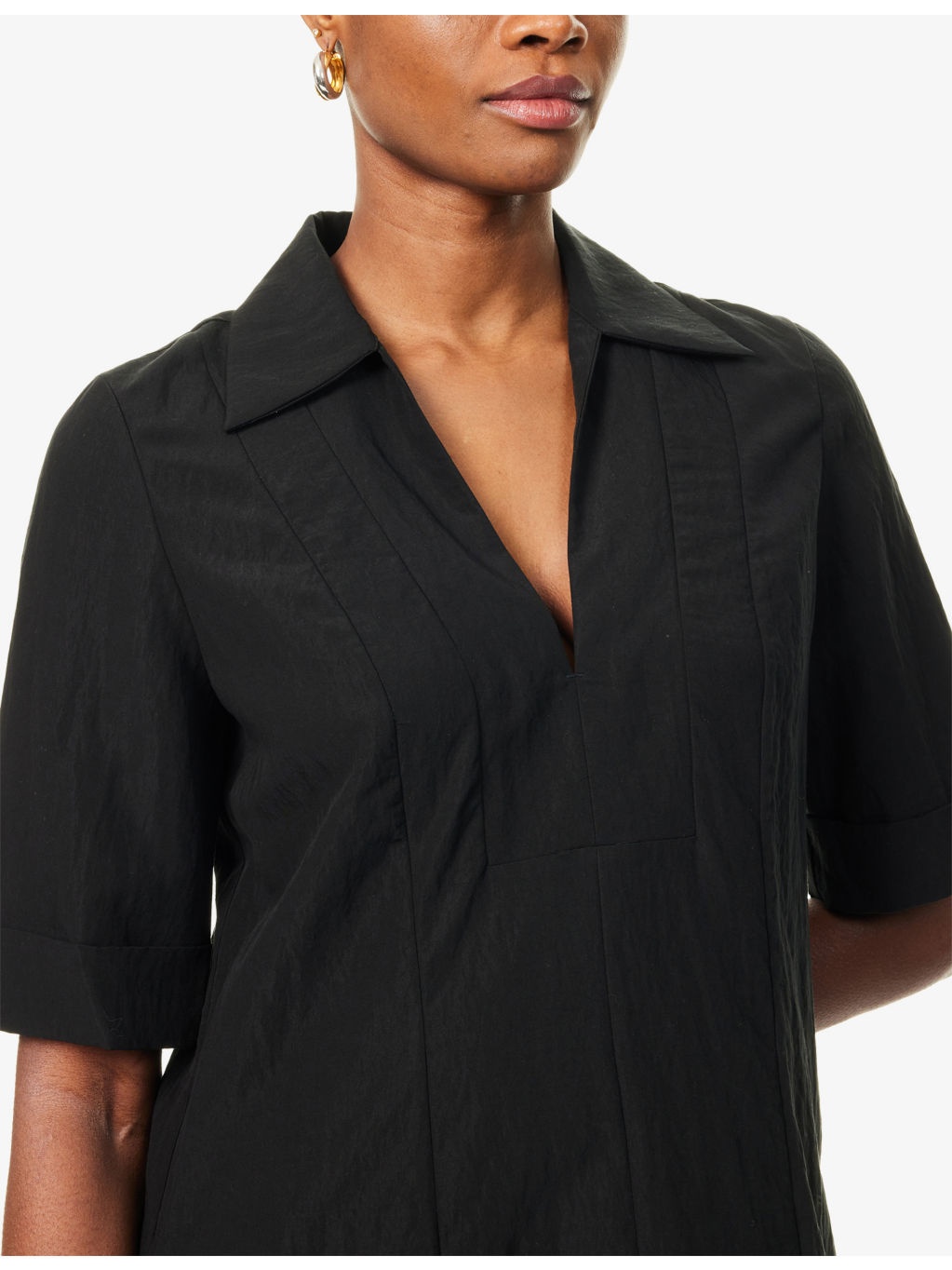 V-Neck Short-Sleeves Woven Midi Dress - 5