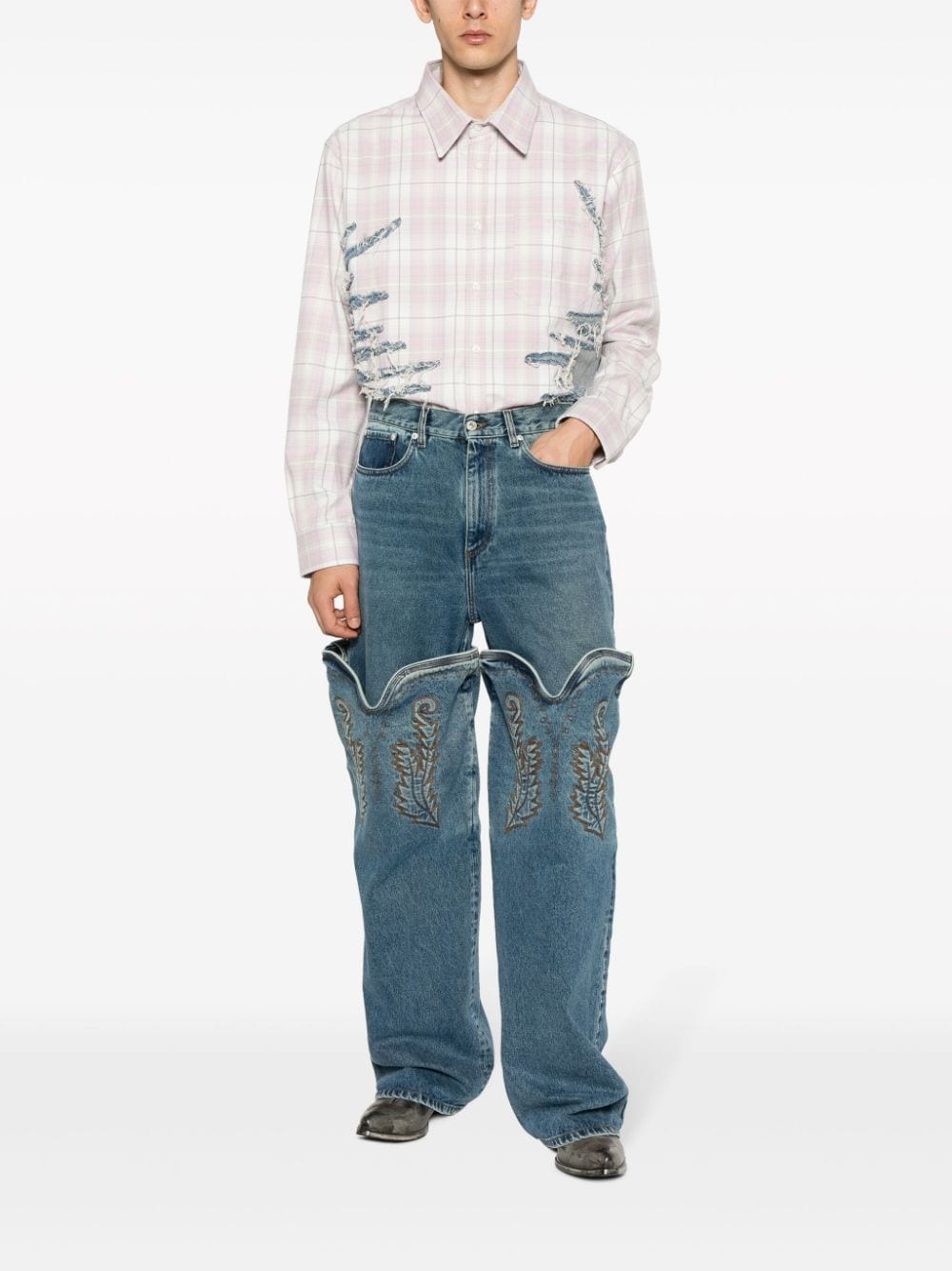 whisker-embroidered check shirt - 2