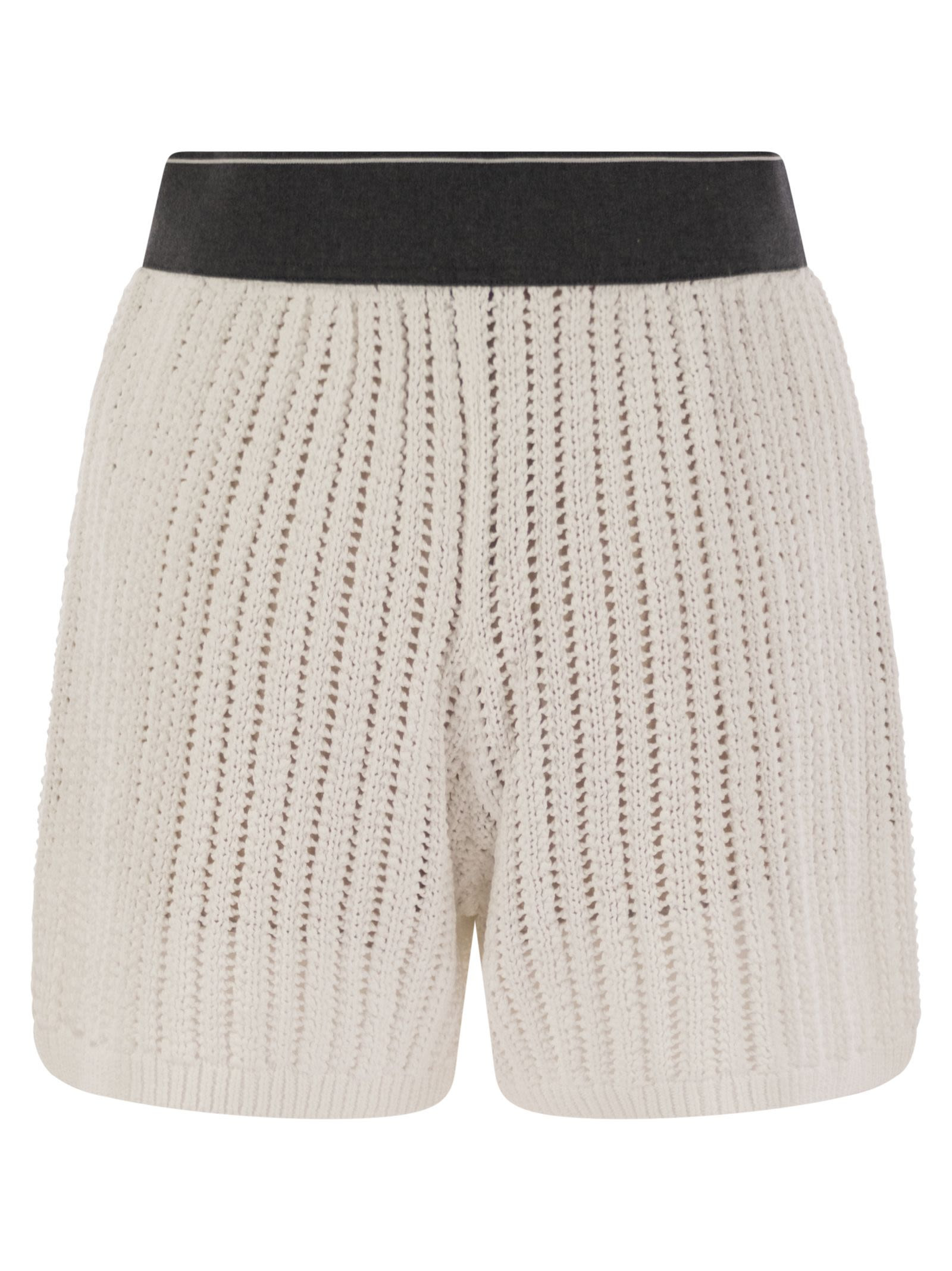 Brunello Cucinelli Women Cotton Net Knit Shorts - 2