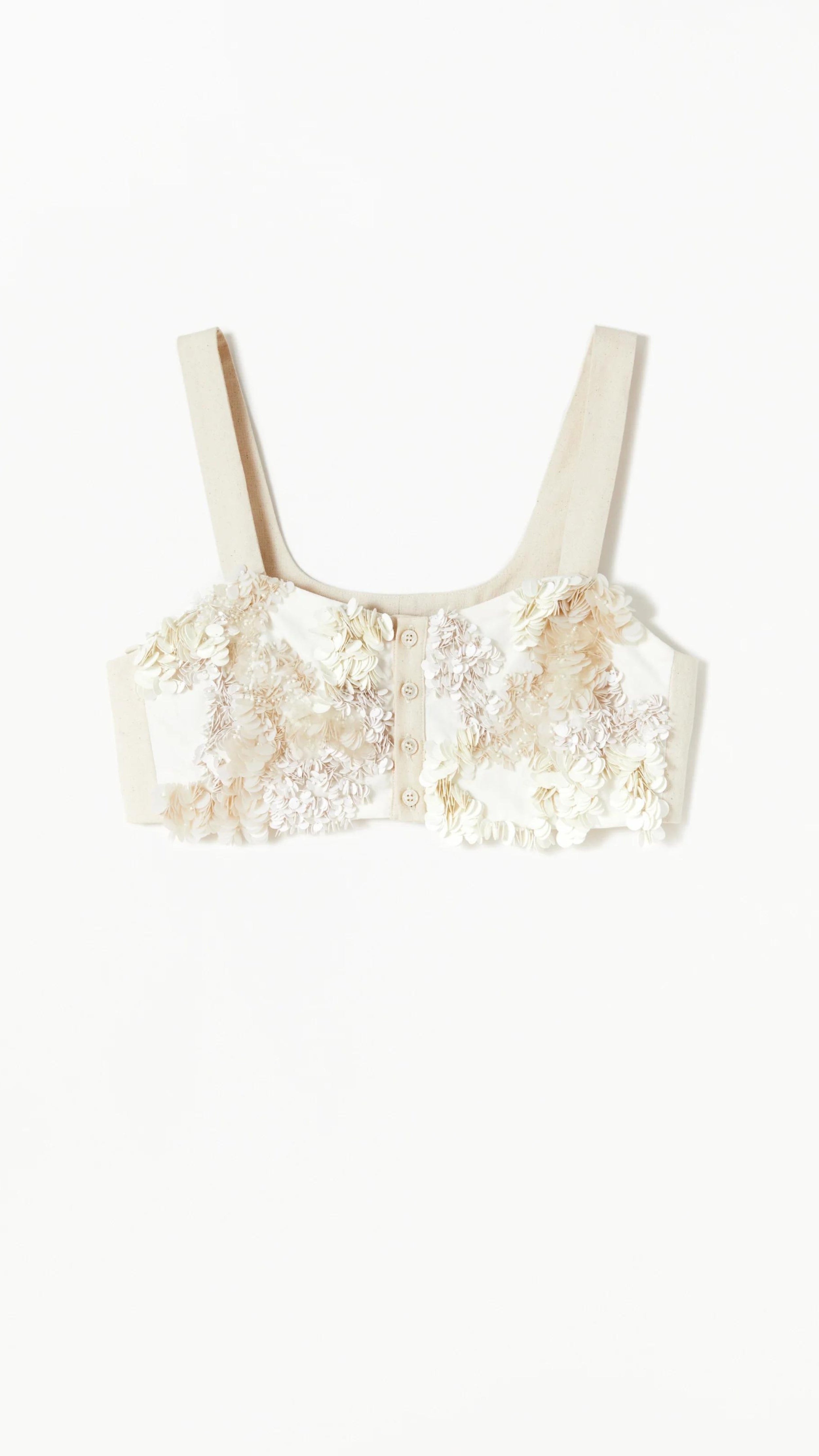 Cream Sequinned Corset Top - 1