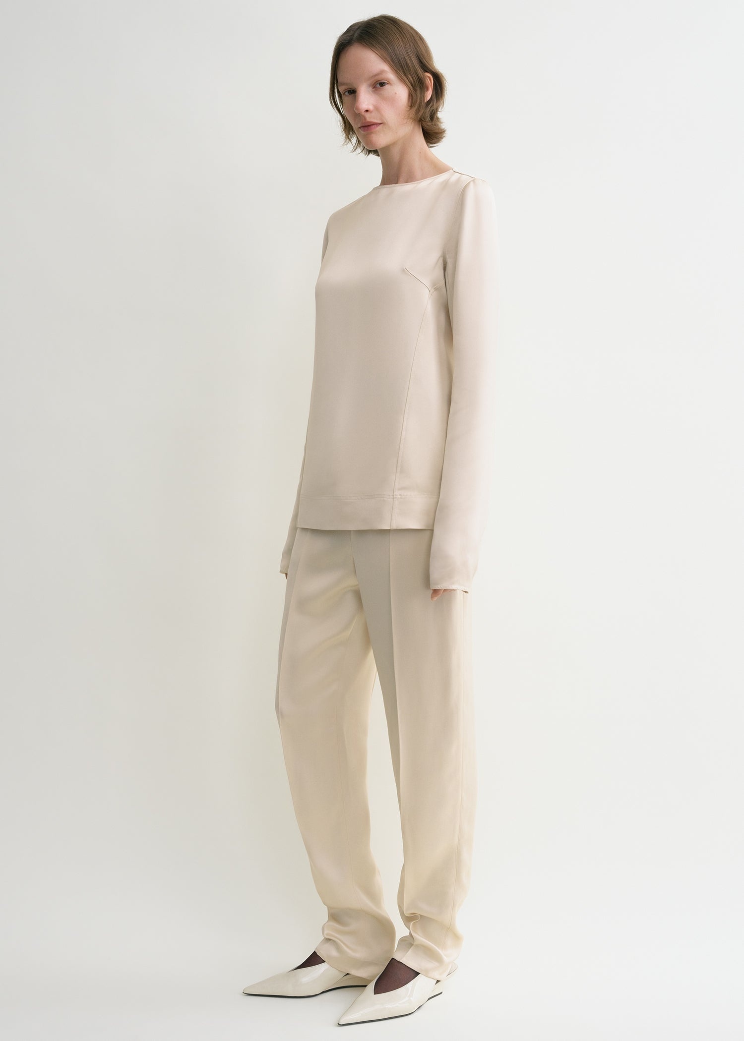 Long-sleeve satin top ecru - 3