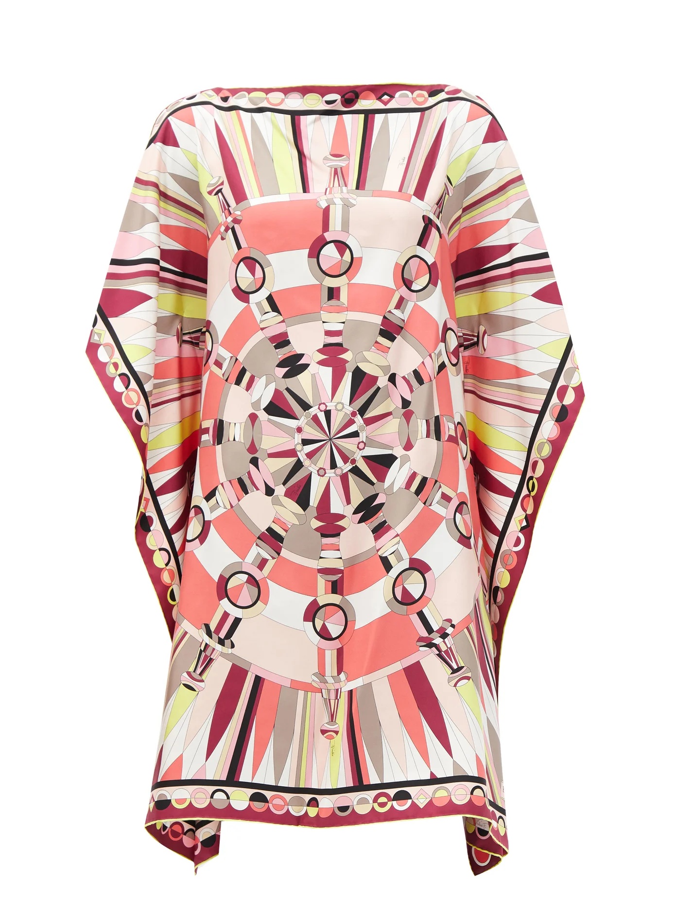 Geometric-print silk-satin kaftan - 1