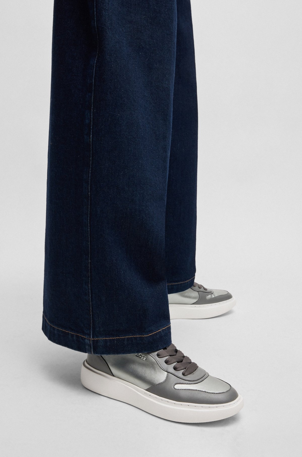 FAUX-LEATHER TRAINERS WITH SILVER-TONE DETAILS - 4