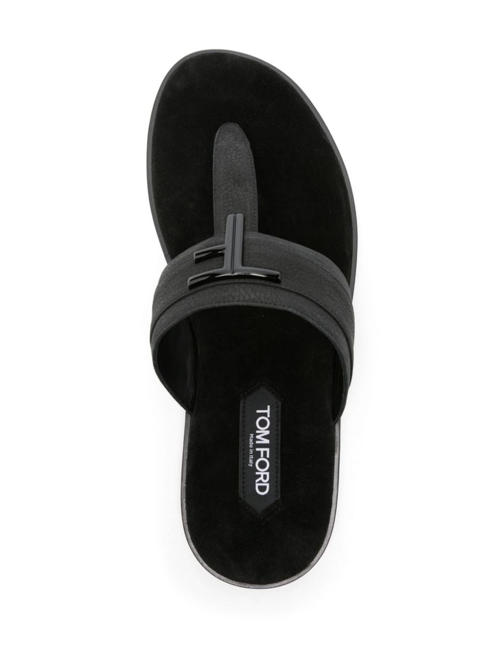 Black Logo Plaque Leather Flip Flops - 4