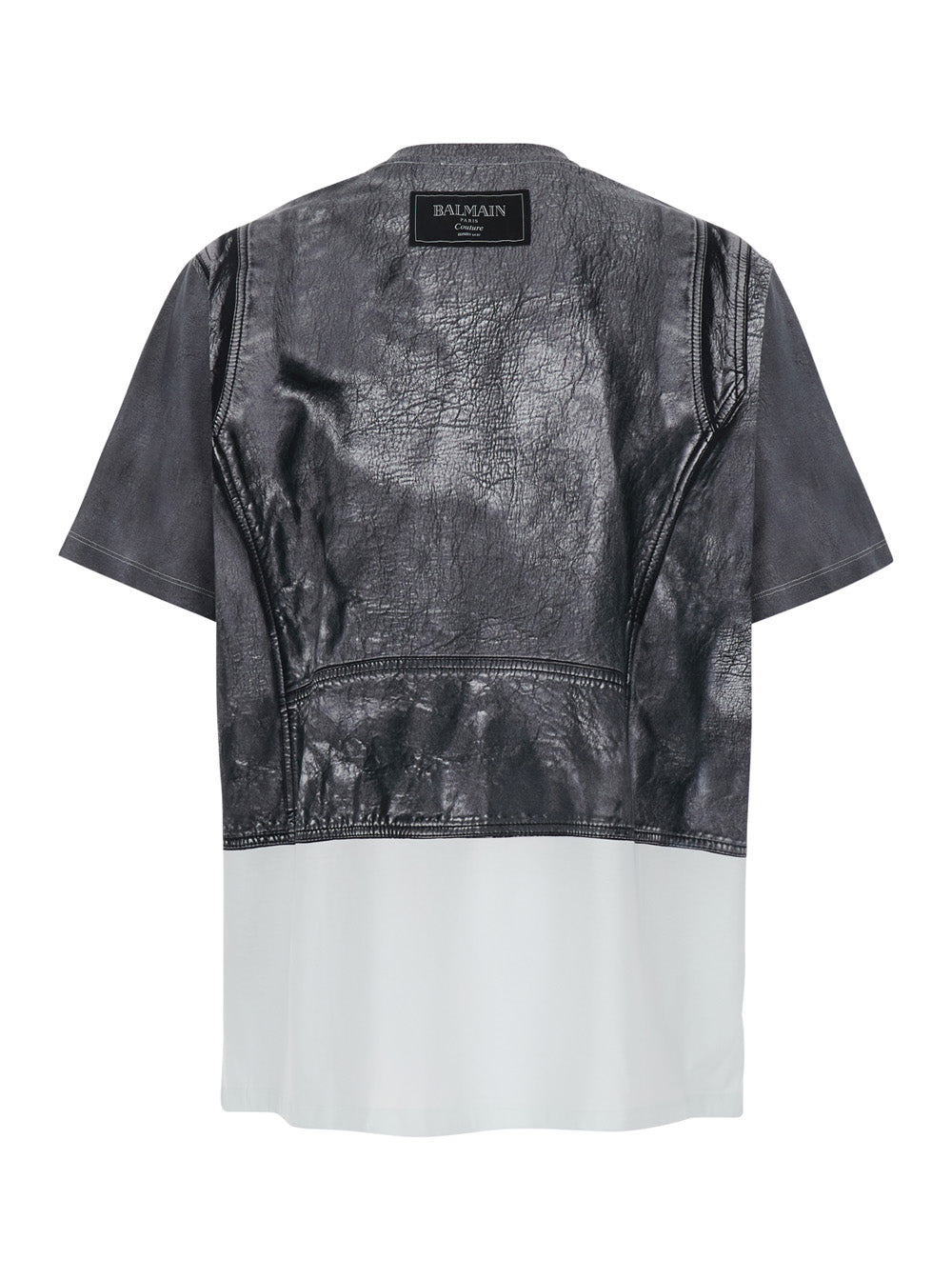 Balmain Men Black And White Crewneck T-Shirt With Layered Design In Cotton Man - 2