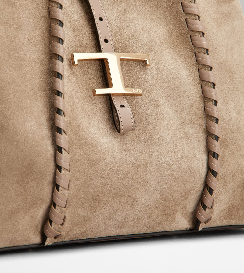 T TIMELESS SHOPPING BAG IN SUEDE SMALL - BEIGE 5