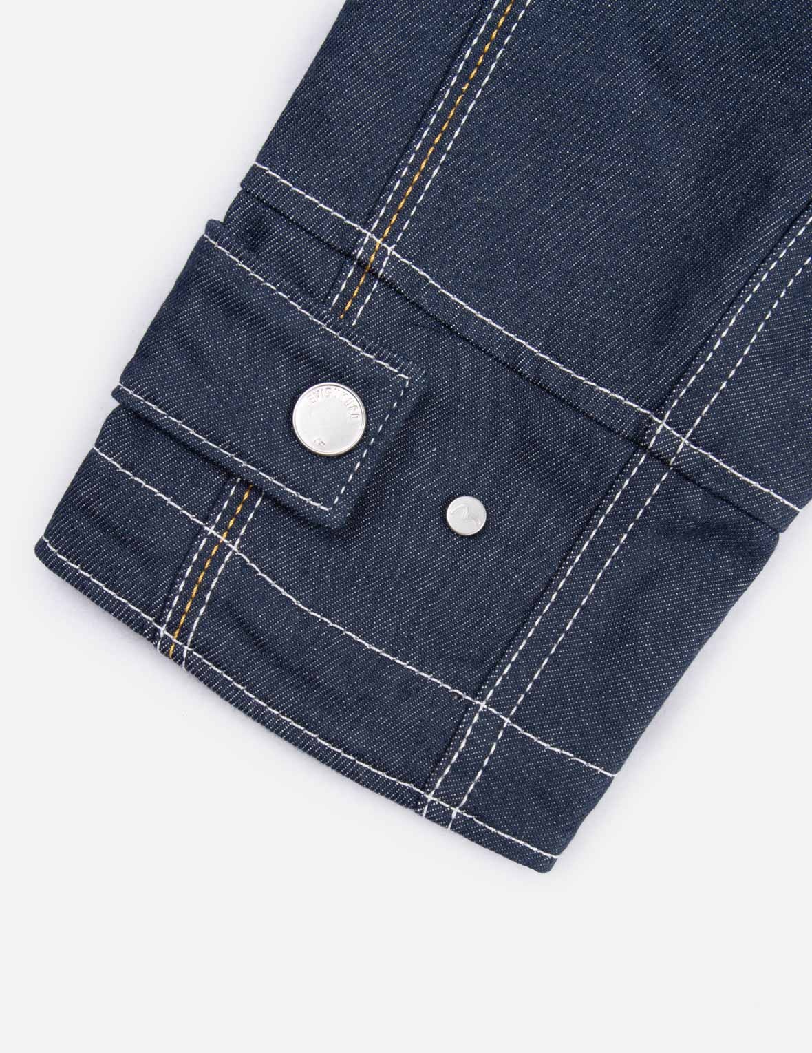 Contrast Stitching Padded Denim Worker Jacket - 16