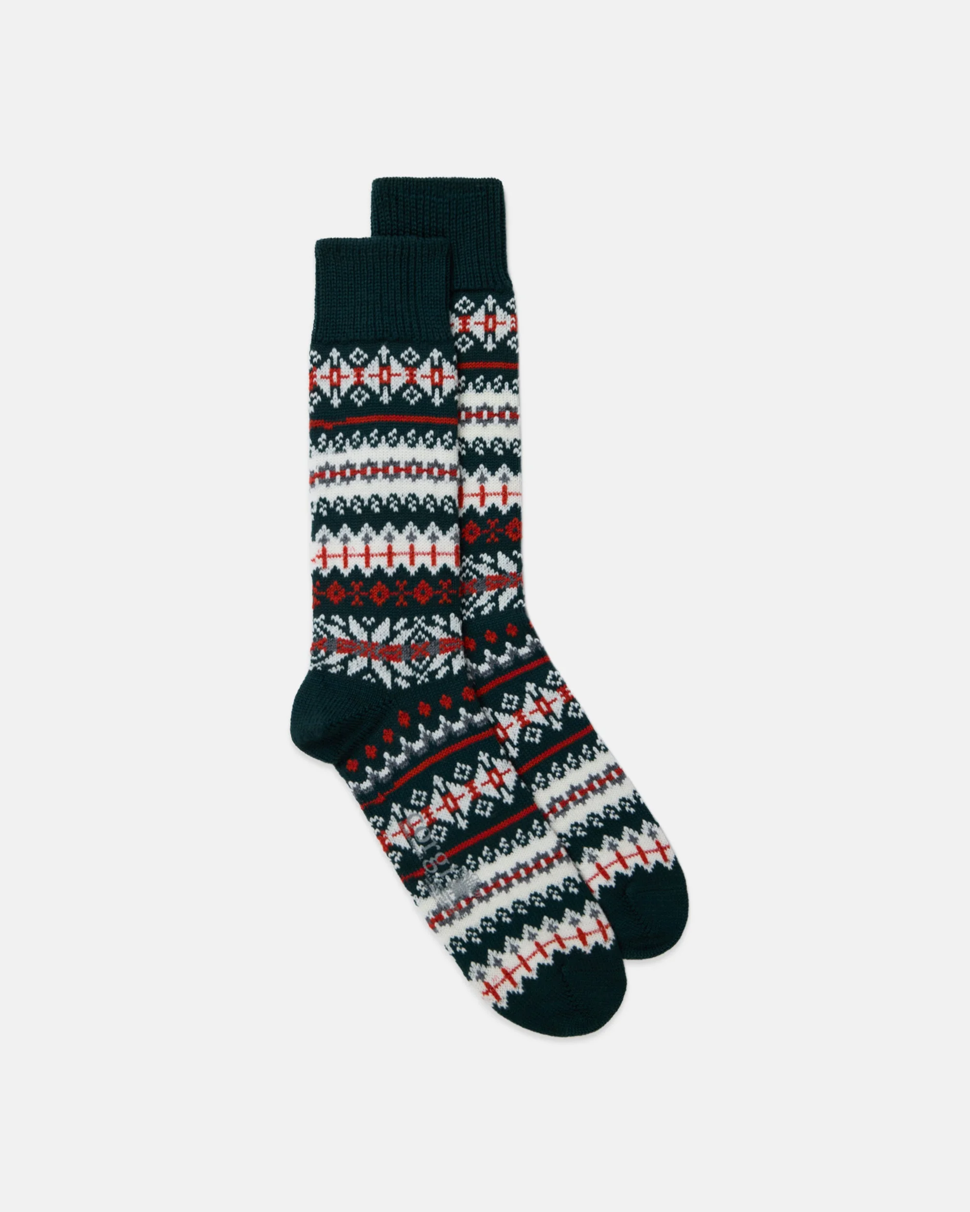 MADE-IN-ENGLAND GREEN FAIR ISLE WOOL SOCKS - 1