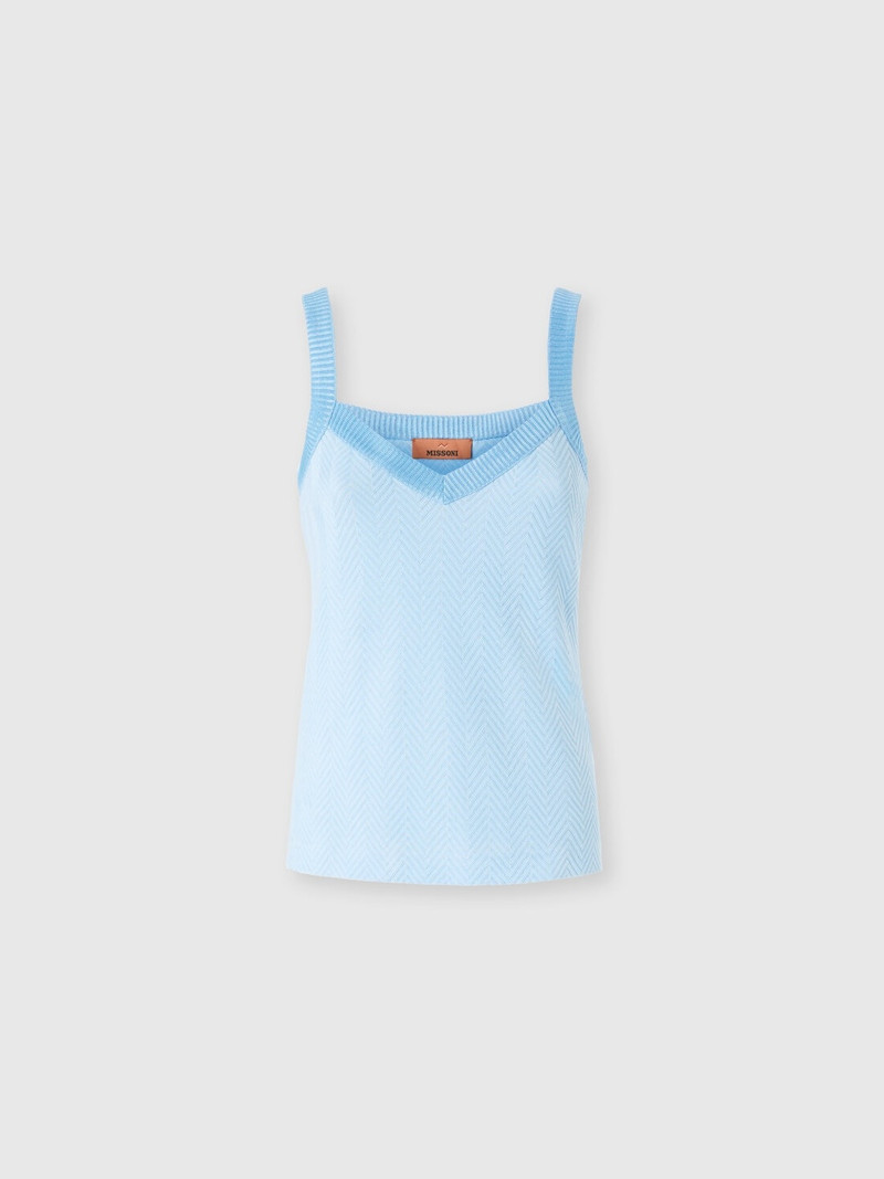 Tone-on-tone zigzag cotton and viscose tank tops 1