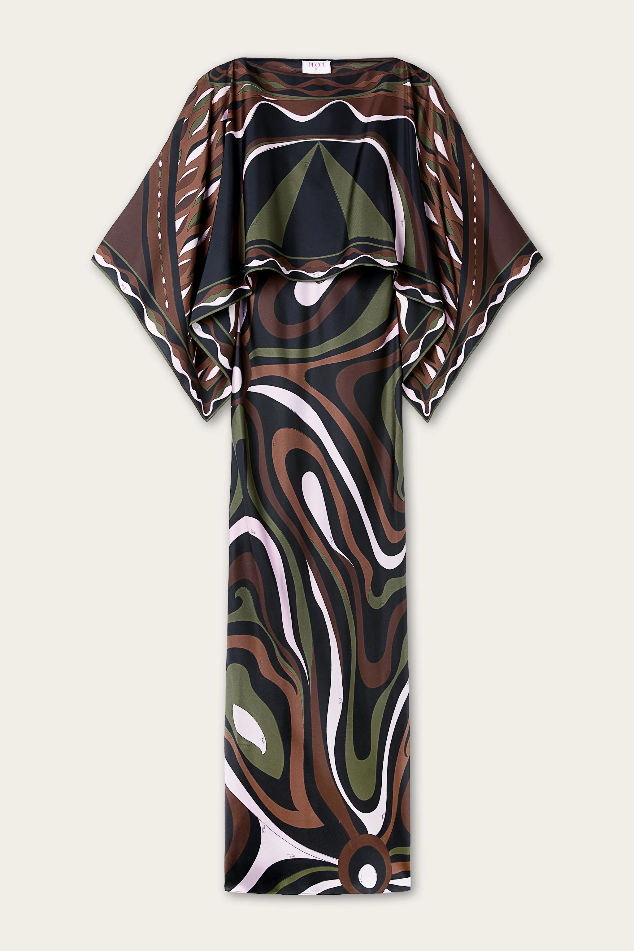 MARMO PRINT SILK DRESS WITH CAPE - 1