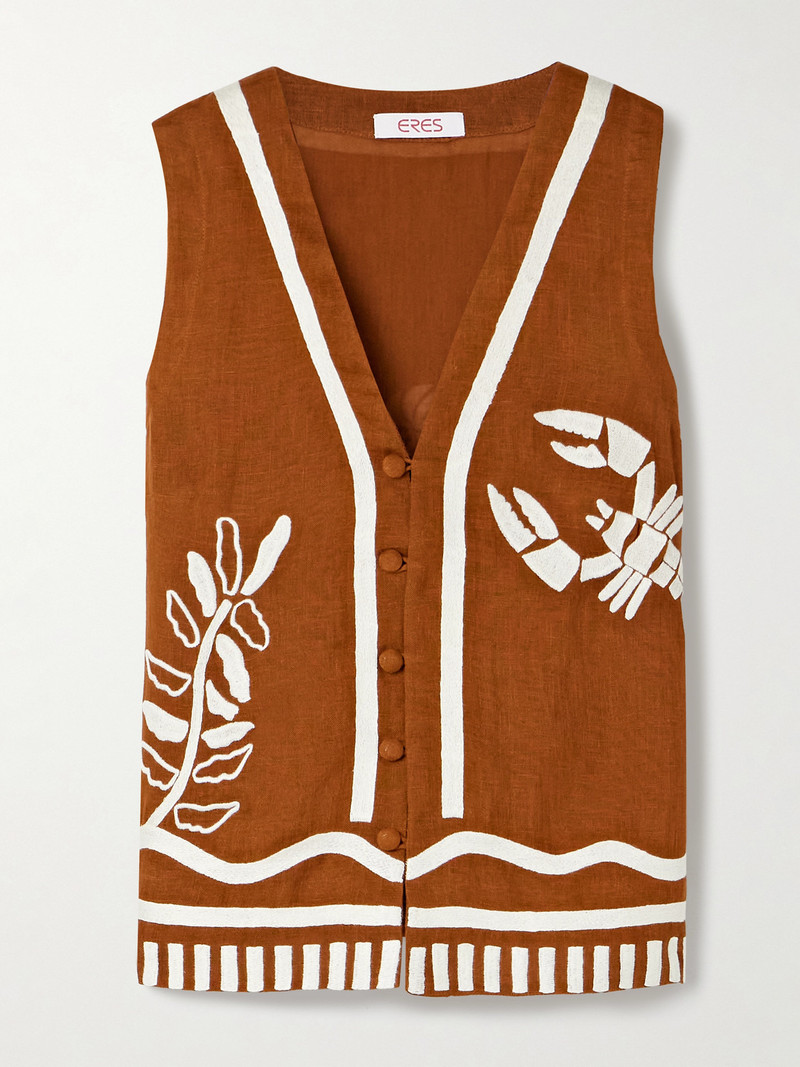 Mermaid Oursin Embroidered Linen Vest 1