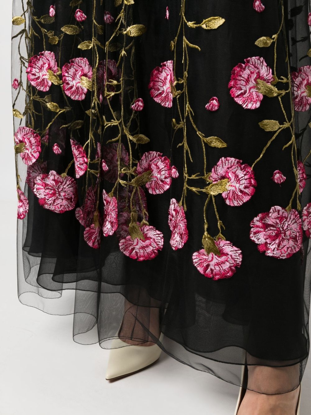 floral-embroidered tulle maxi skirt - 5