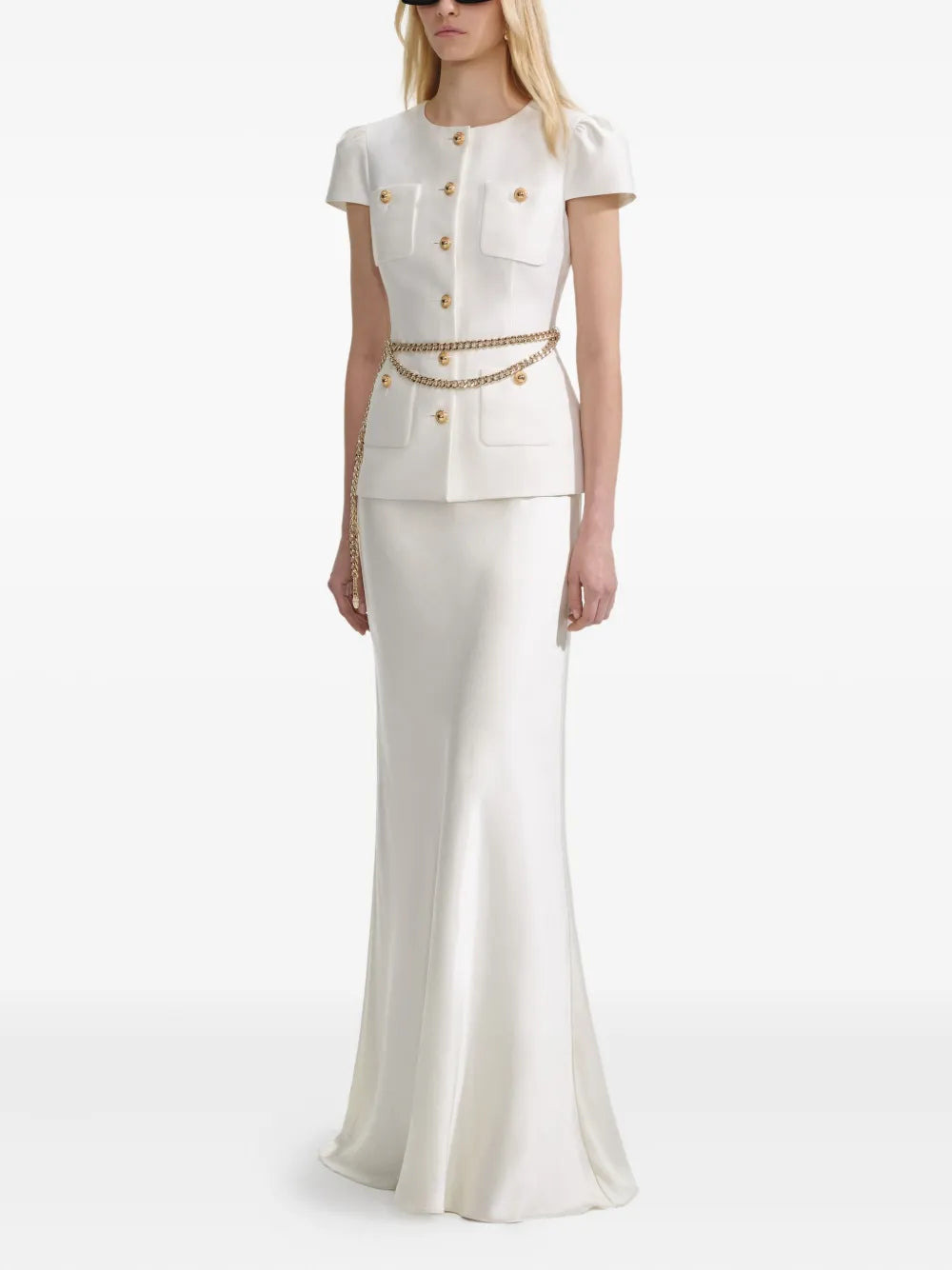 Self-Portrait Women Cream Taffeta Chain Belt Maxi Dress - 4