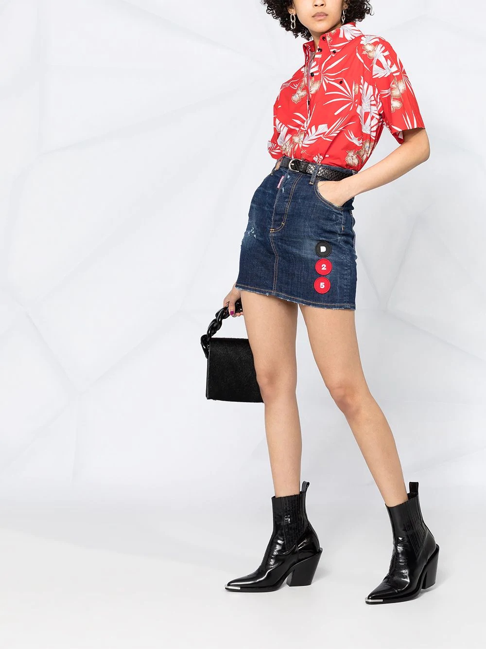 multi-patch A-line denim skirt - 4