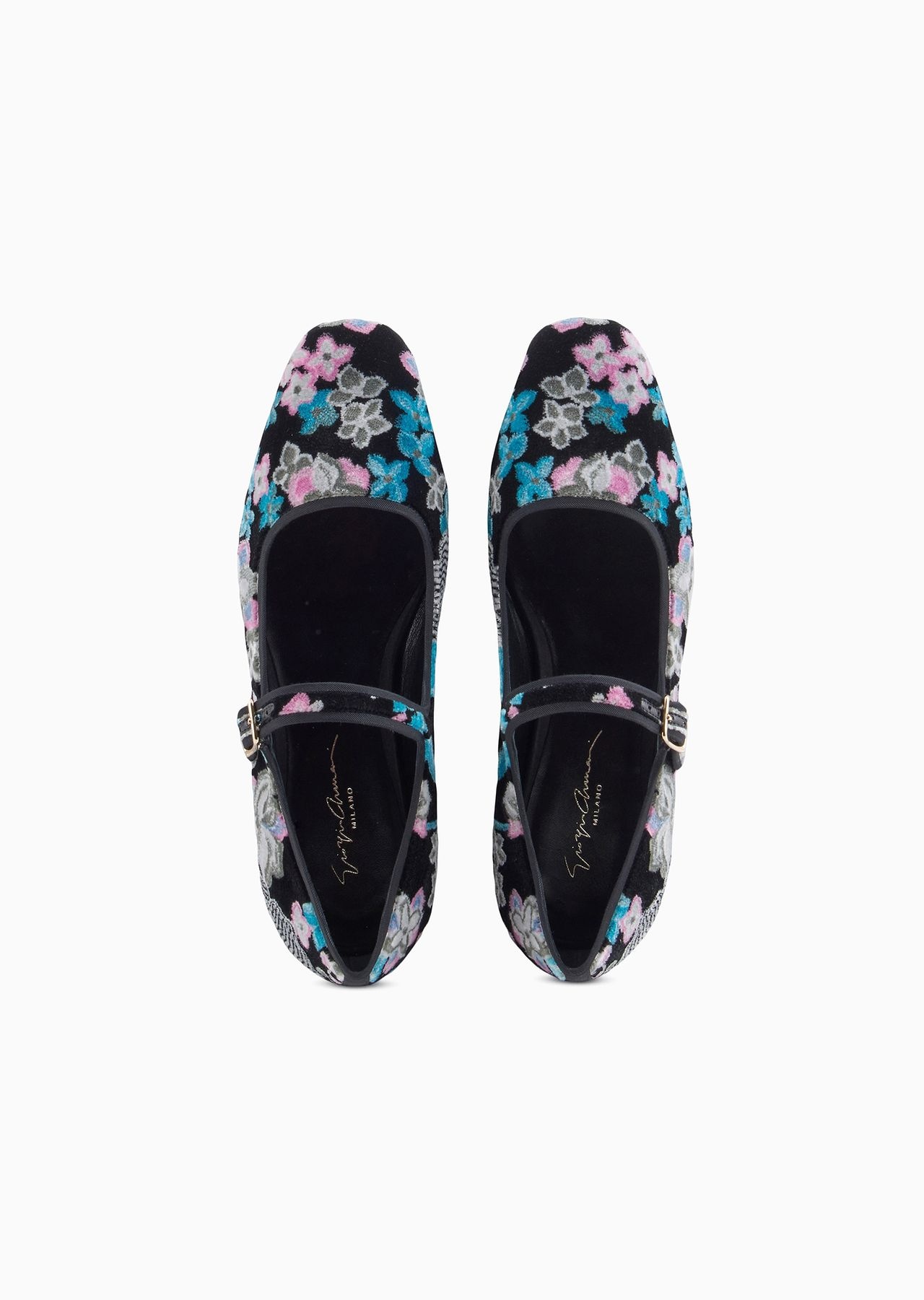 Embroidered velvet ballerinas with strap - 3