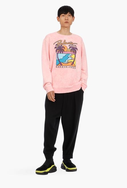 Pink cotton sweatshirt with multicolor Balmain logo - 2