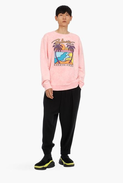 Balmain Pink cotton sweatshirt with multicolor Balmain logo outlook