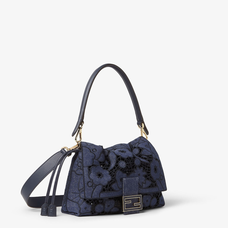 Mamma Baguette Medium Dark blue Floral À Jour denim bag 4